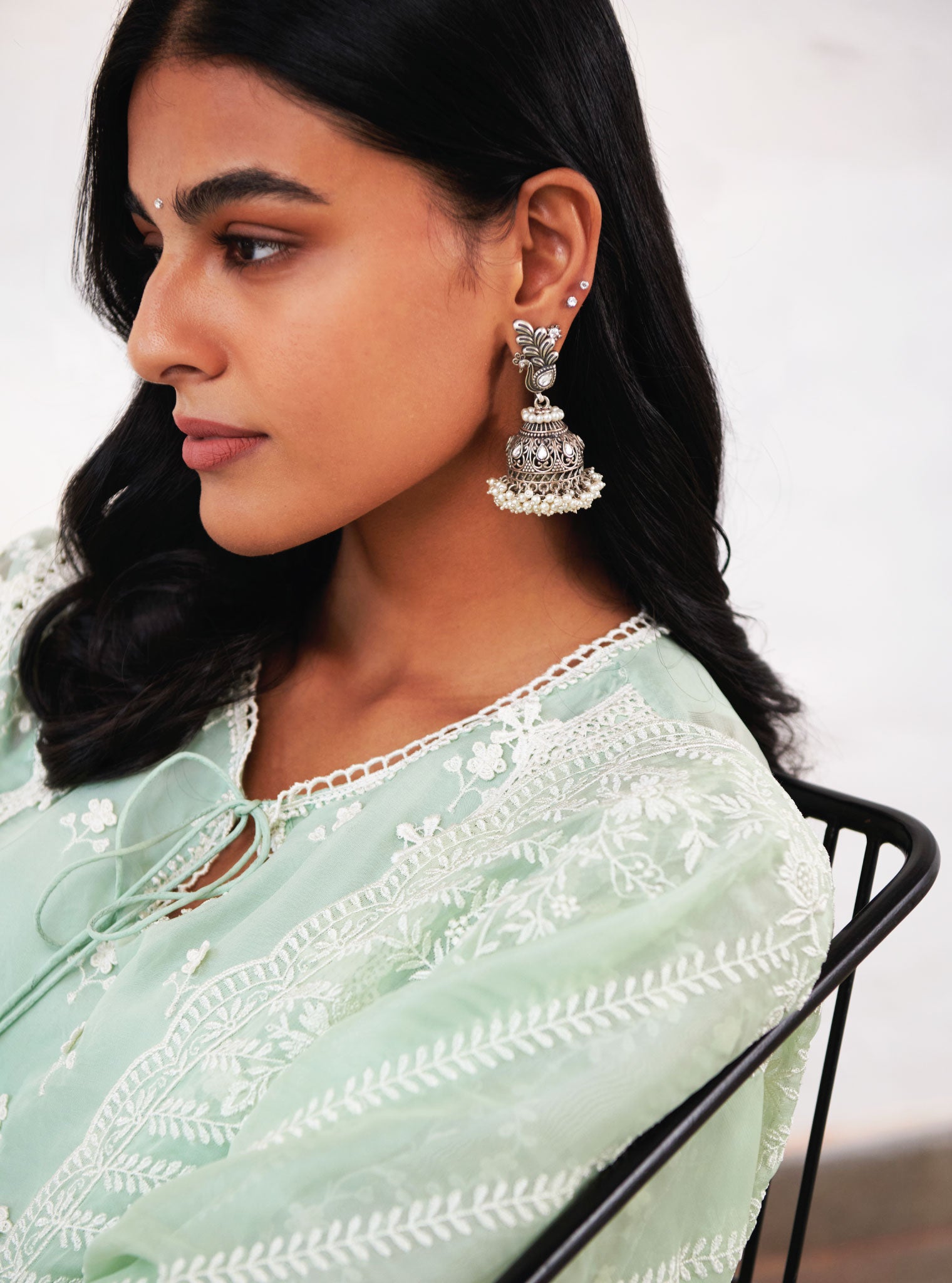 Sussex Organza Green Anarkali Kurta Set