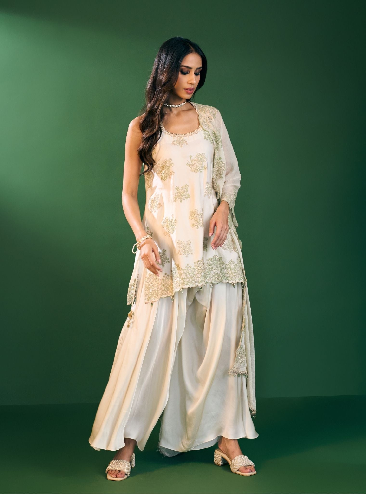 Pahi Cupro Satin Off White Kurta Set