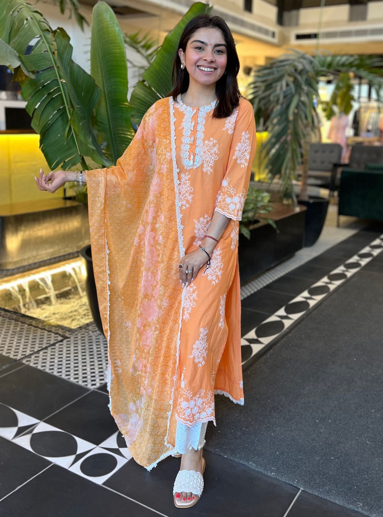 Perla Cotton Orange Kurta Set