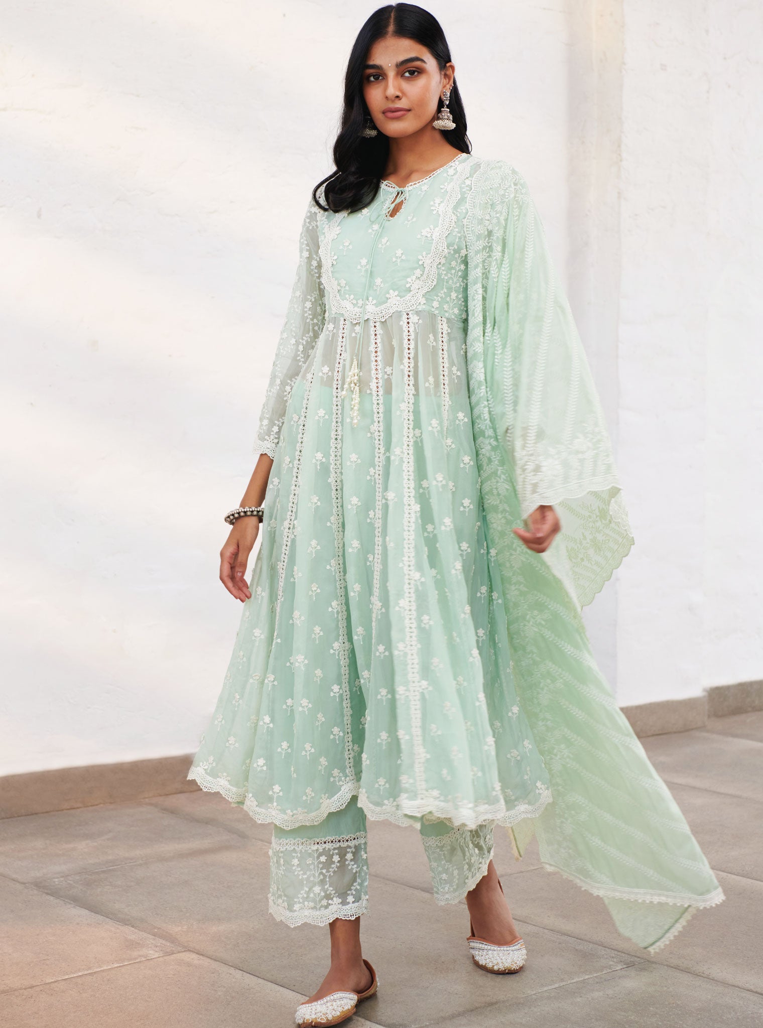 Sussex Organza Green Anarkali Kurta Set