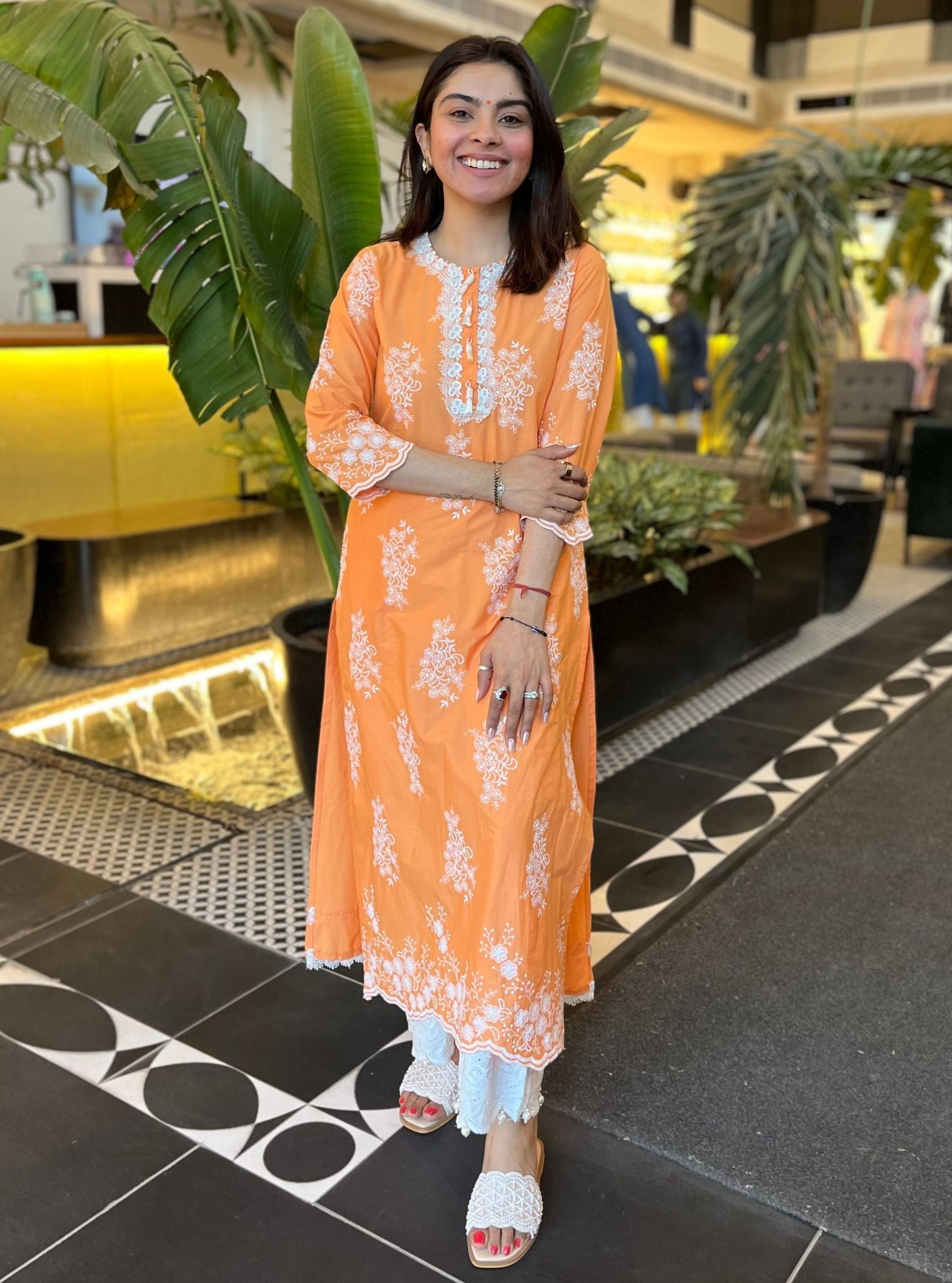 Perla Cotton Orange Kurta Set