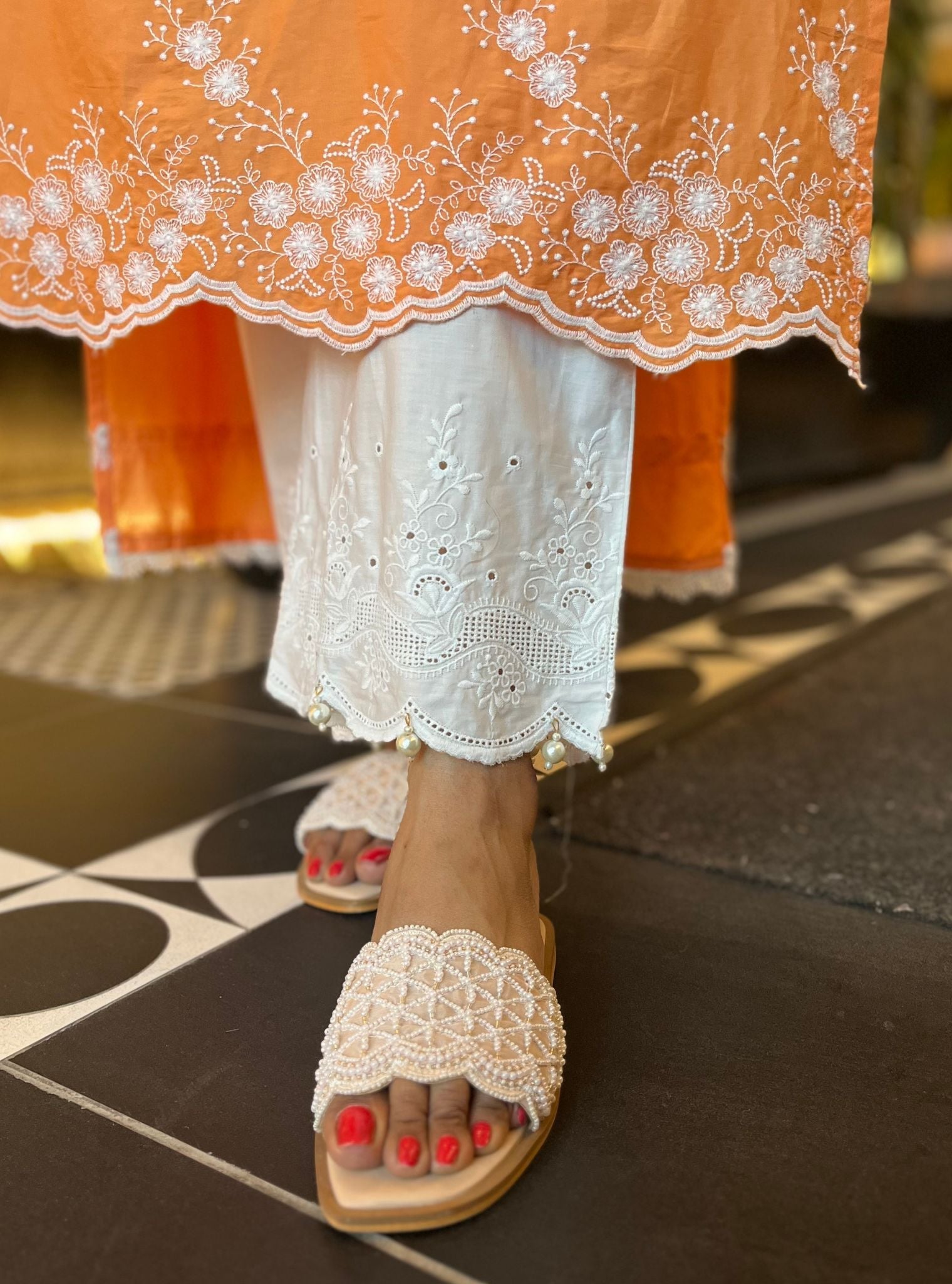 Perla Cotton Orange Kurta Set