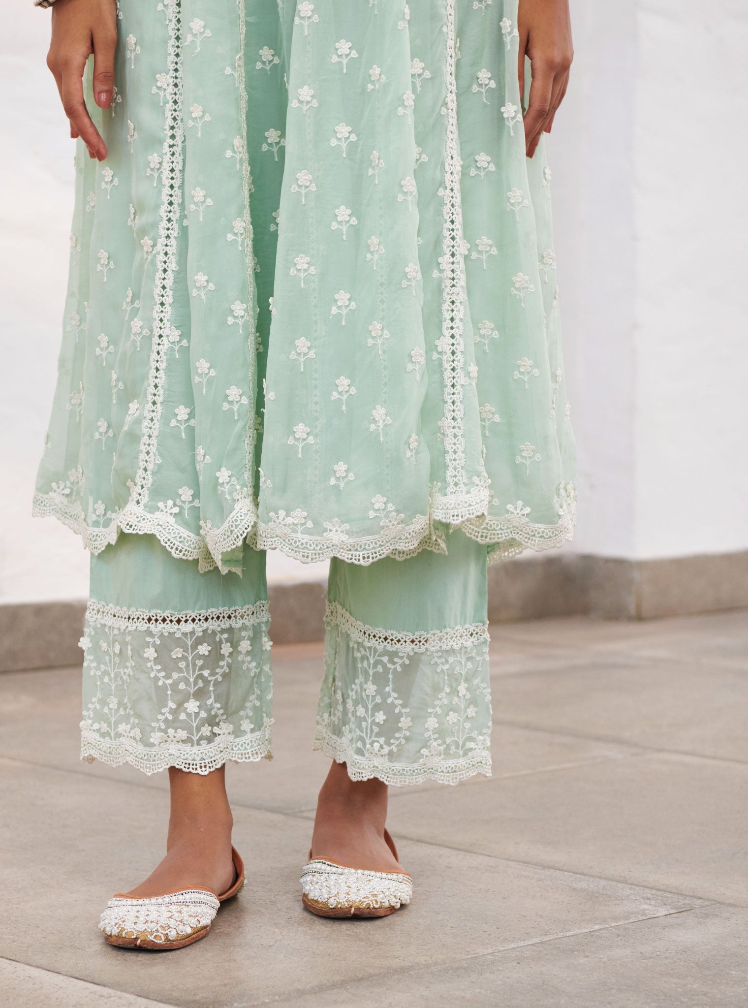 Sussex Organza Green Anarkali Kurta Set