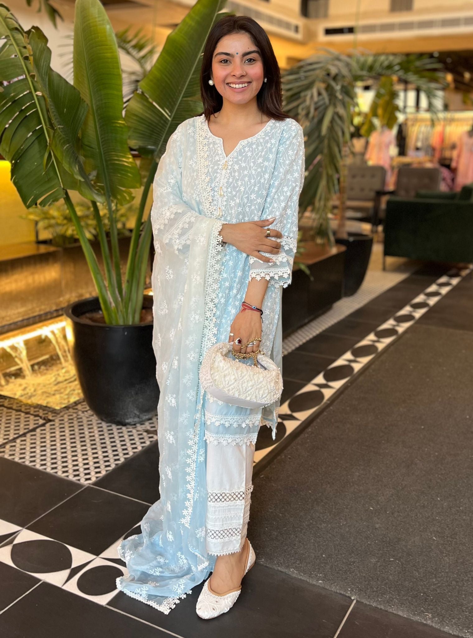 Rosine Cotton Light Blue Kurta Set