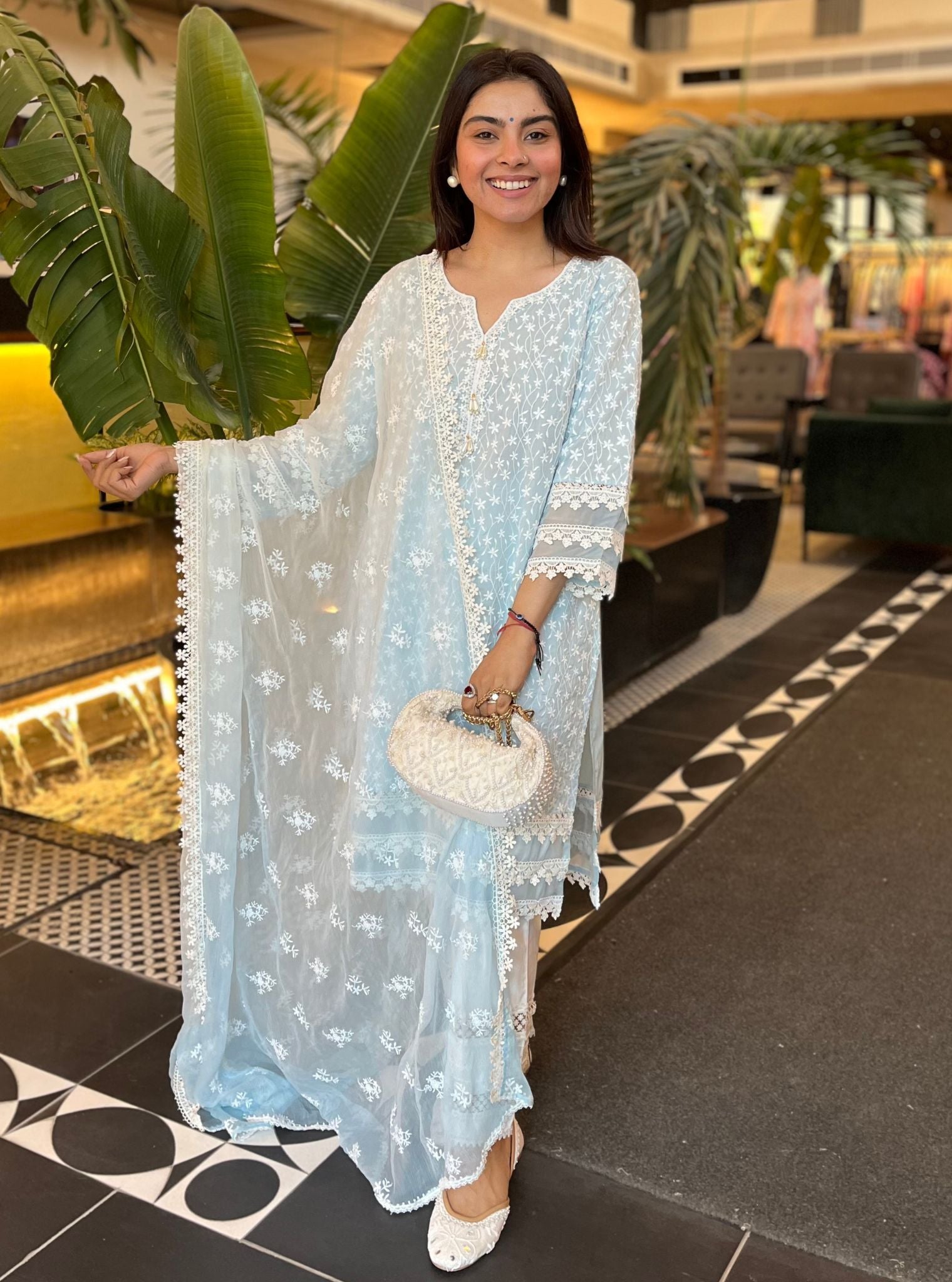 Rosine Cotton Light Blue Kurta Set