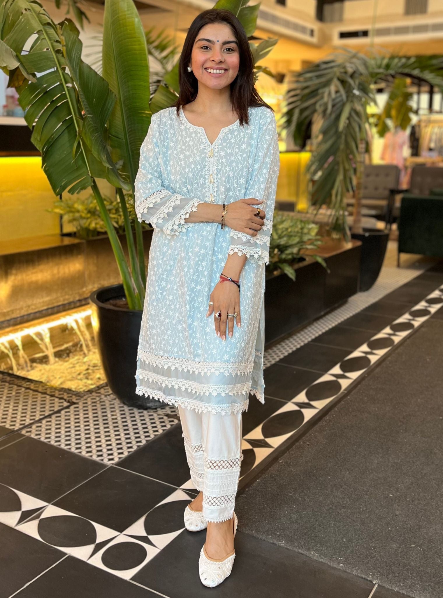 Rosine Cotton Light Blue Kurta Set