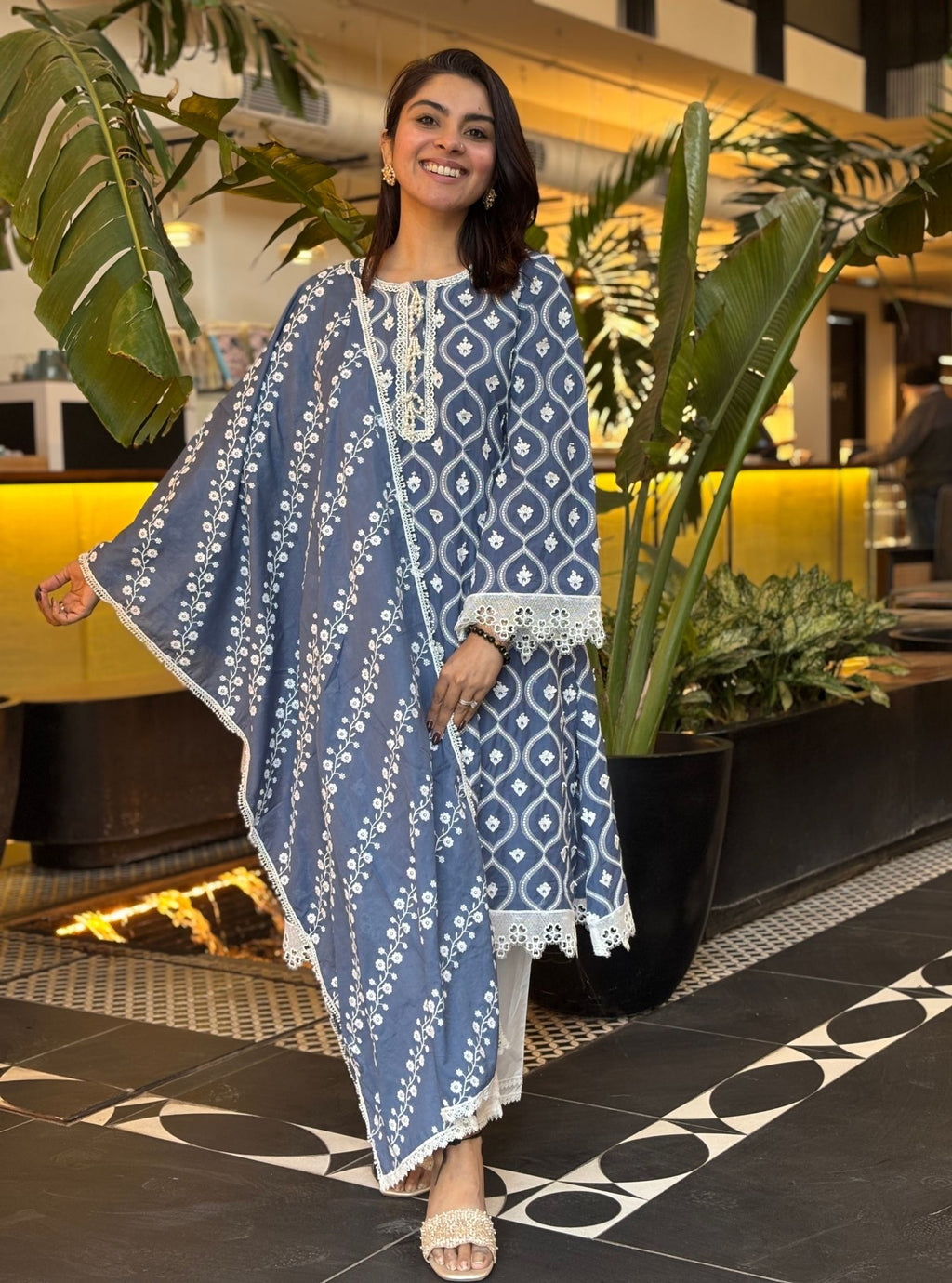 Mulmul Supima Cotton Lake Shore Turq Kurta main image 1