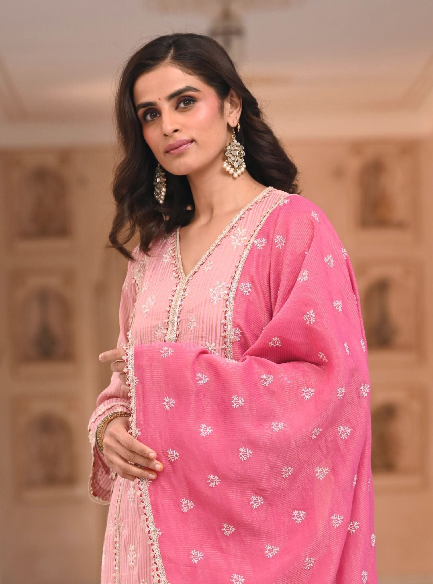 Gerua Banarsi Pink Kurta Set