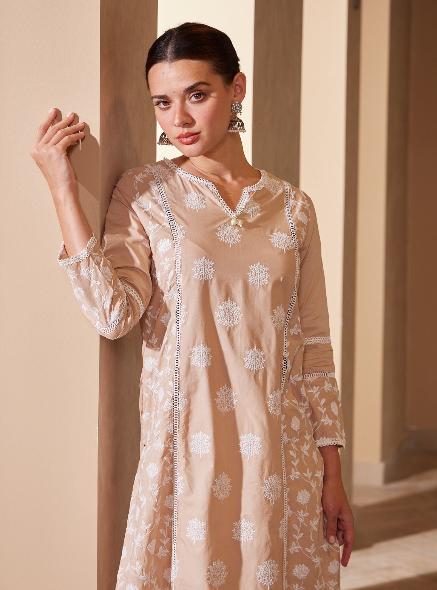 Kannur Cotton Beige Kurta Set