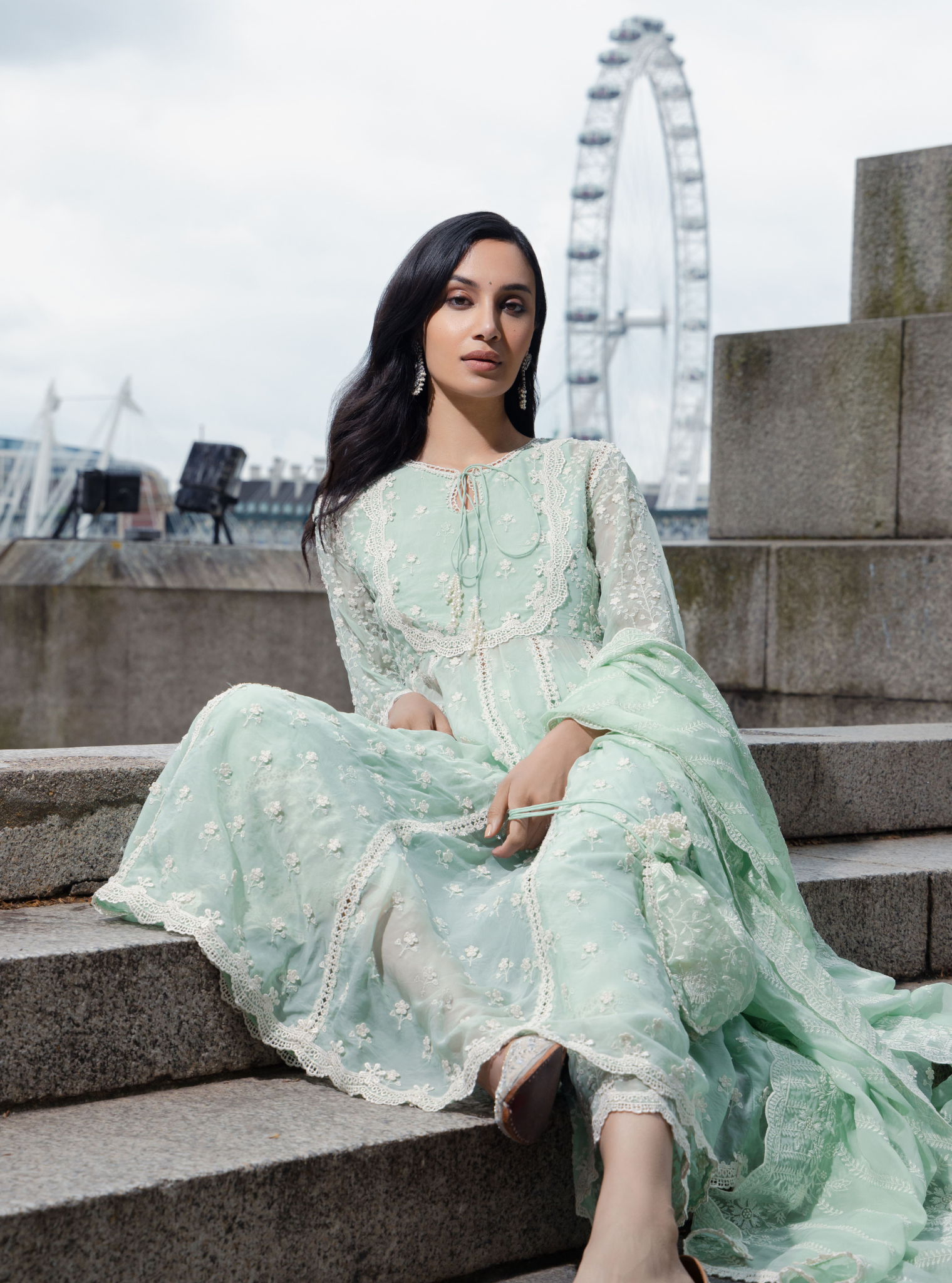 Sussex Organza Green Anarkali Kurta Set