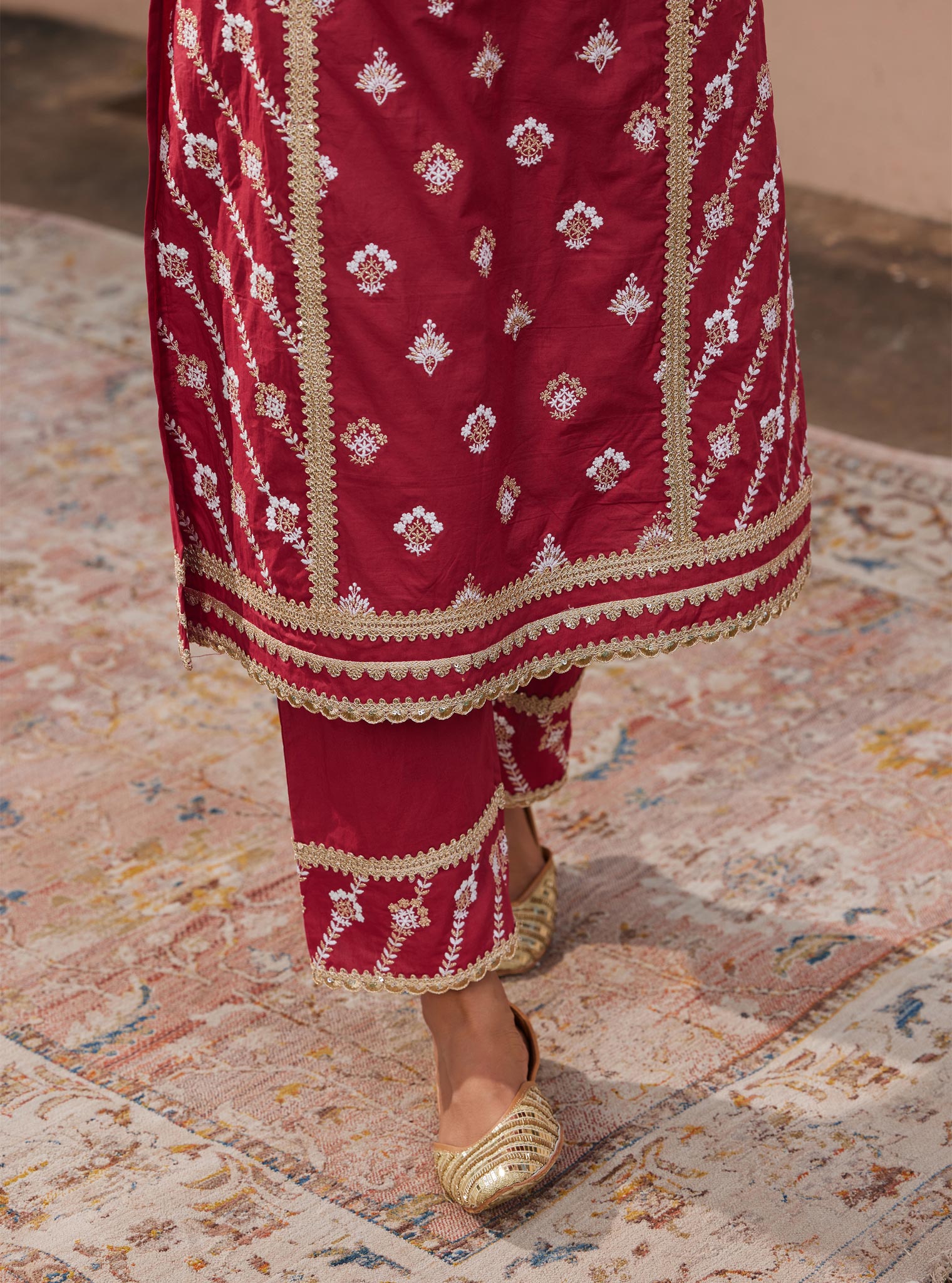 Titli Cotton Red Kurta Set