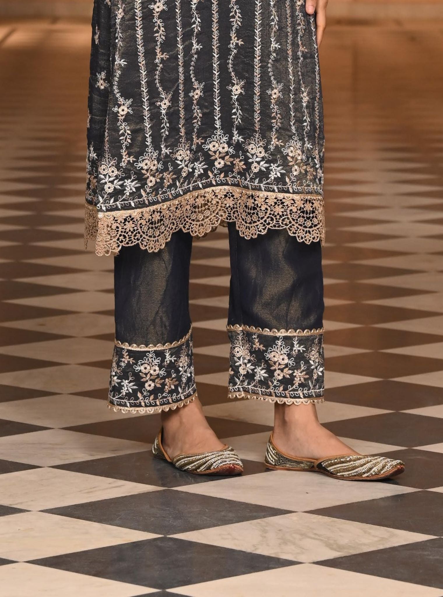 Chaleya Luxe Tissue Satin Navy Kurta Set