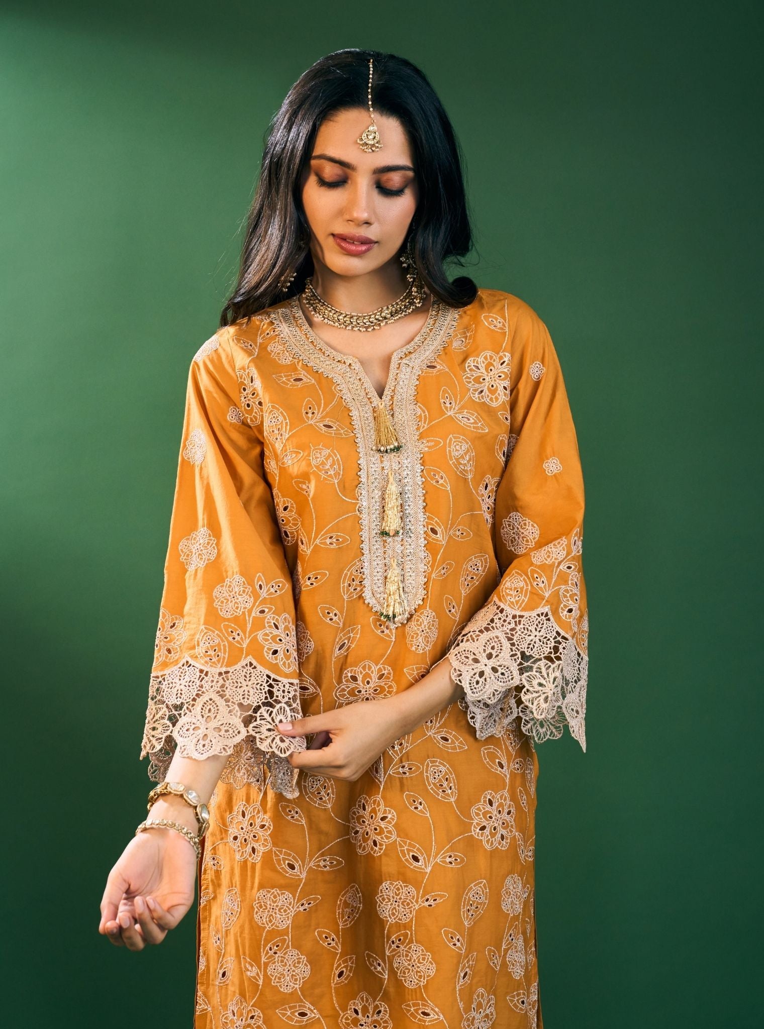 Arisha Supima Cotton Mustard Kurta Set