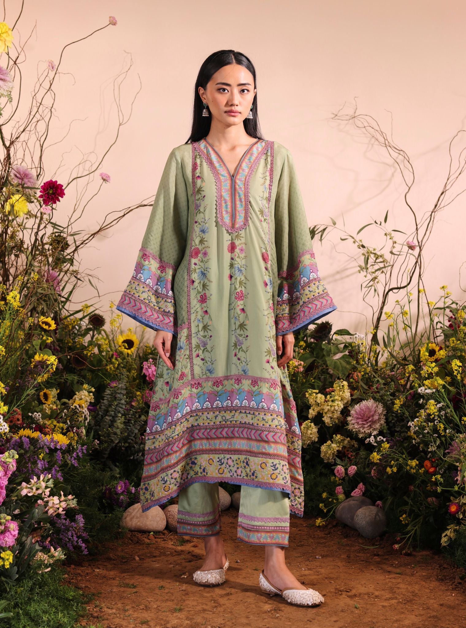 Yamini Printed Ombre Lawn Green Kurta Set