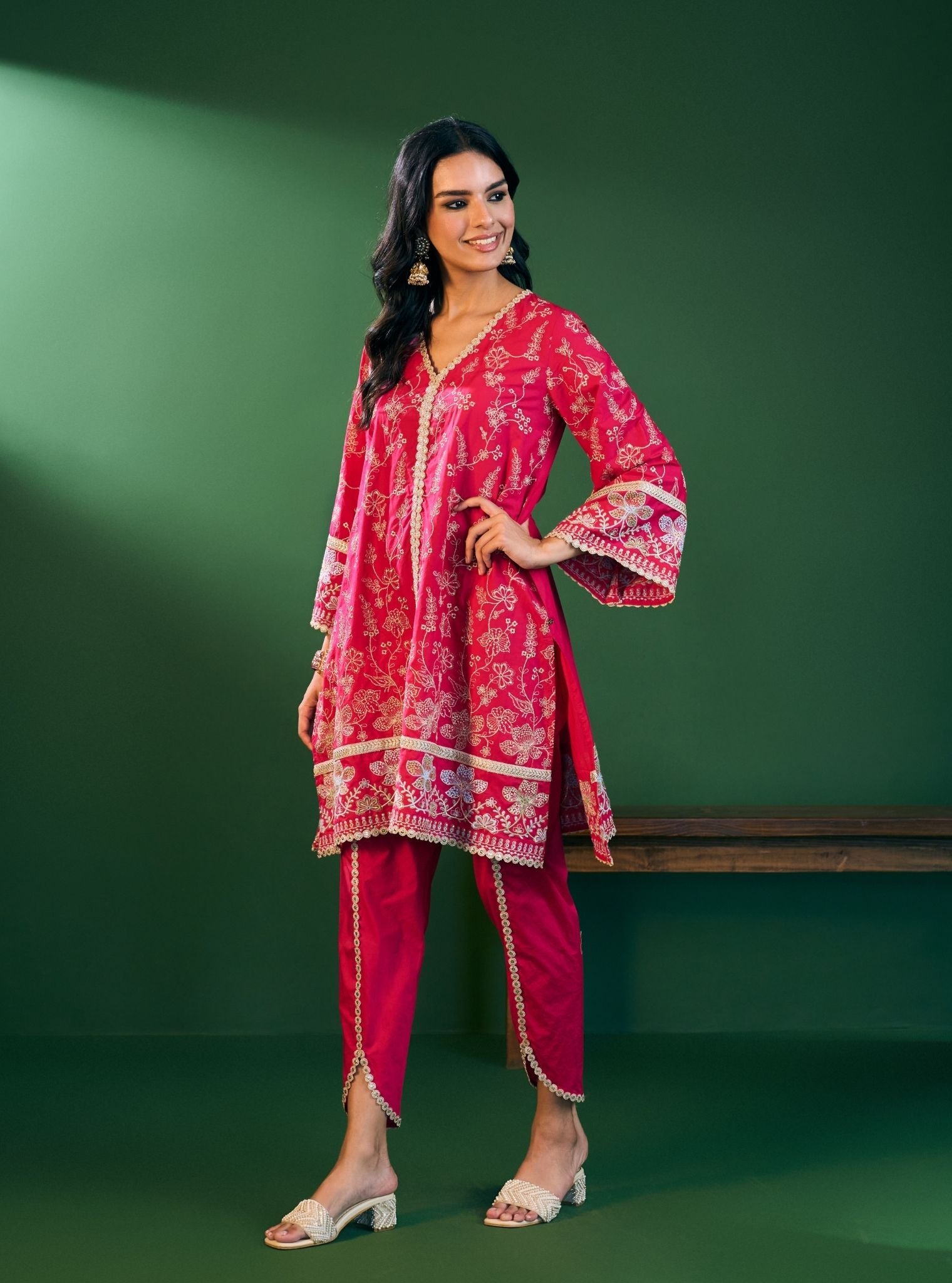 Rina Cotton Fuchsia Kurta with Fuchsia Dhoti Pant Set