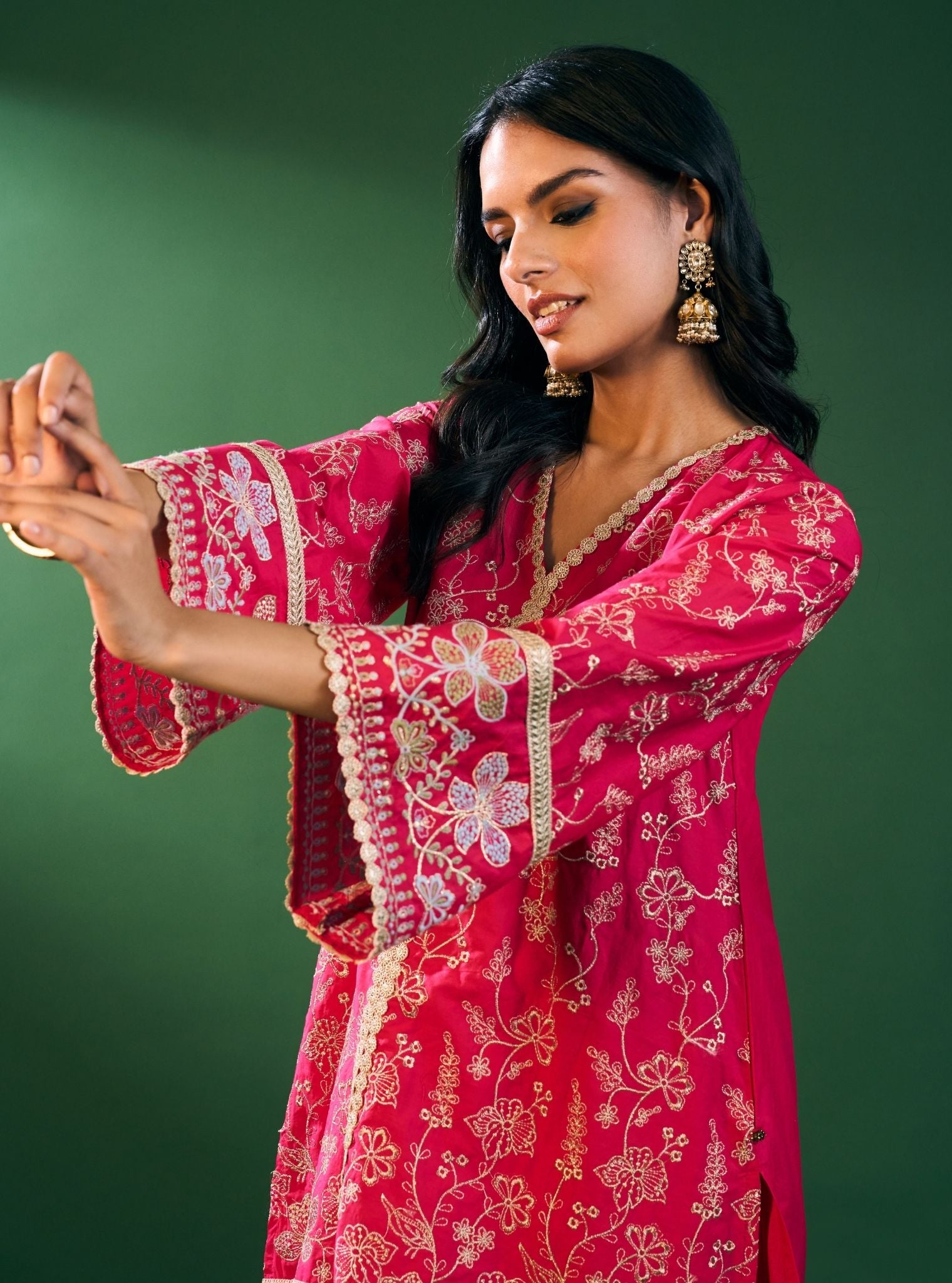 Rina Cotton Fuchsia Kurta with Fuchsia Dhoti Pant Set