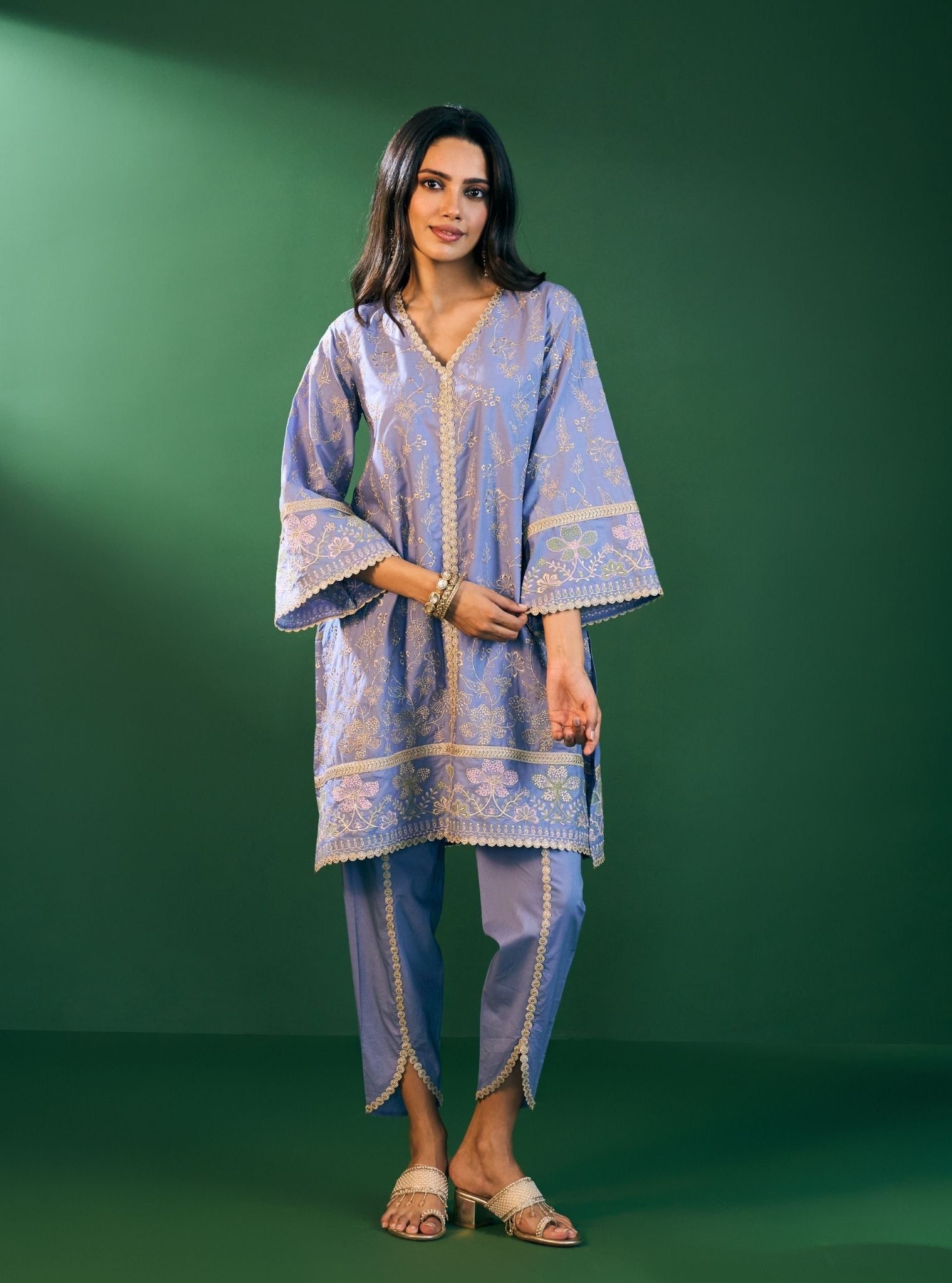 Rina Cotton Steel Blue Kurta with Steel Blue Dhoti Pant Set