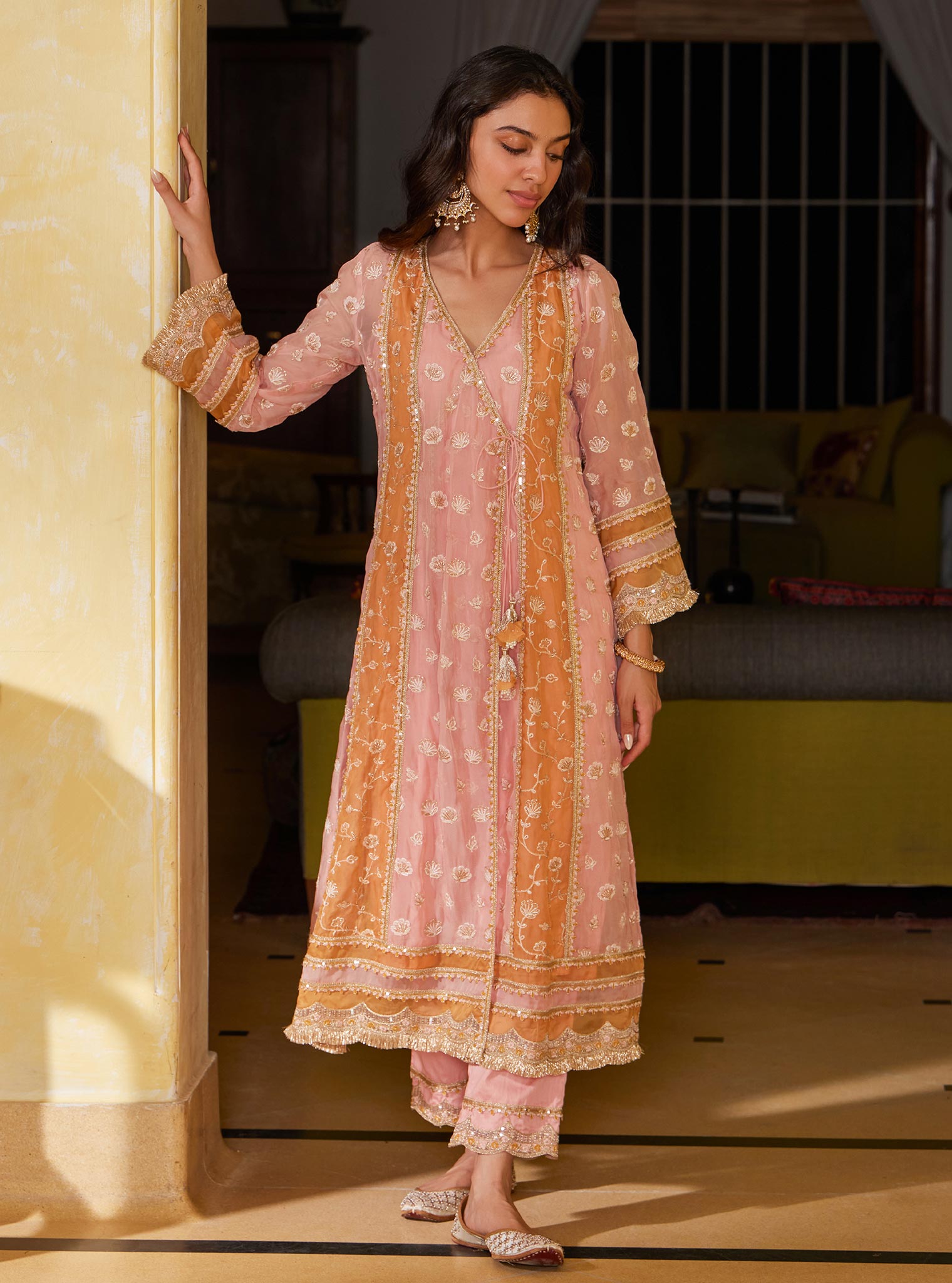 Panya Organza Pink Anarkali Kurta Set