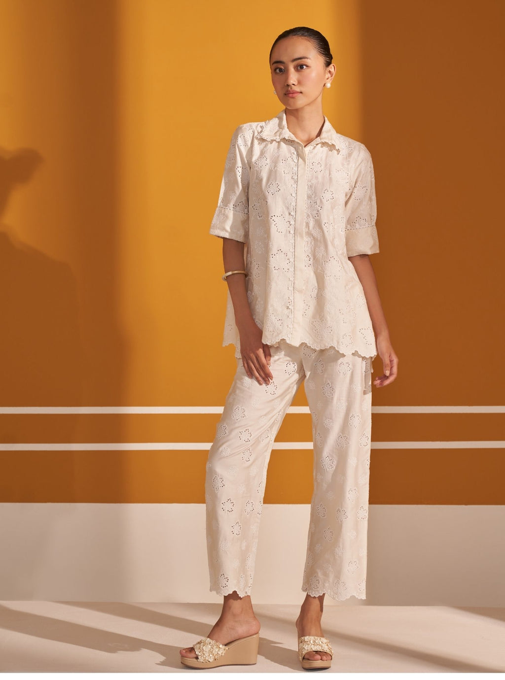Mulmul Modal Satin Pheme Off White Pant