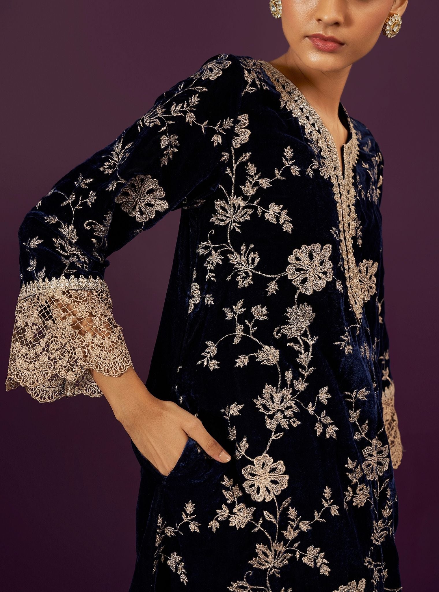 Imani Velvet Navy Kurta Set