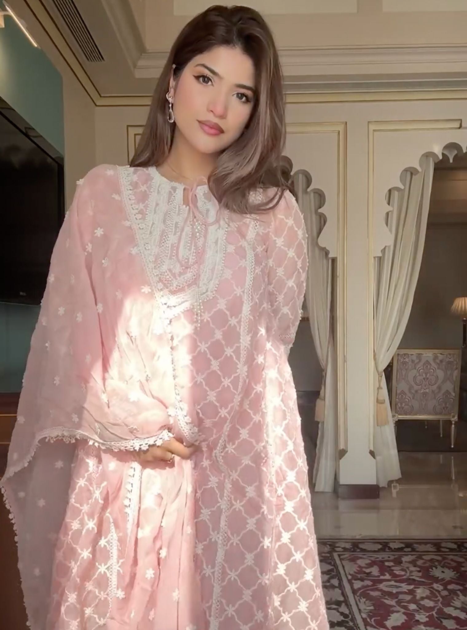Percy Organza Pink Anarkali Kurta Set