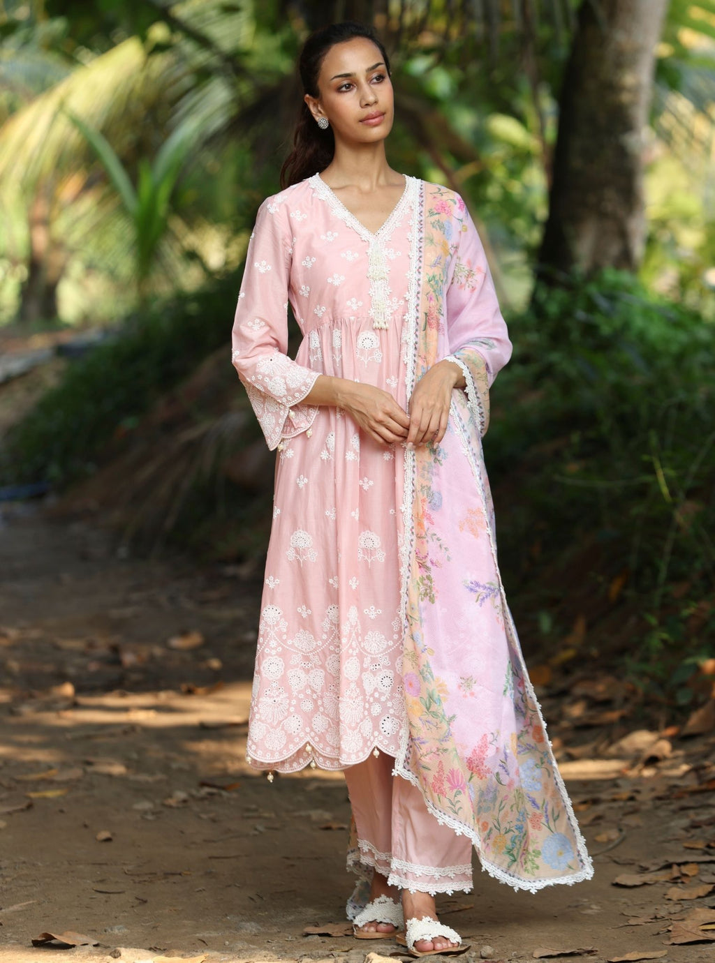 Nilan Supima Cotton Light Pink Anarkali Kurta Set main image 0