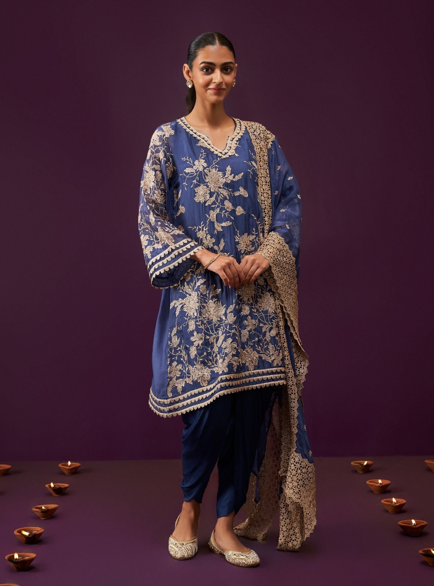 Sunee Organza Navy Kurta Set