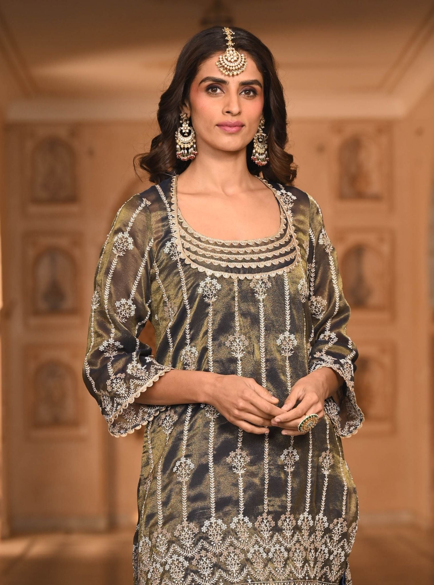Heer Luxe Tissue Navy Kurta with Garara Set