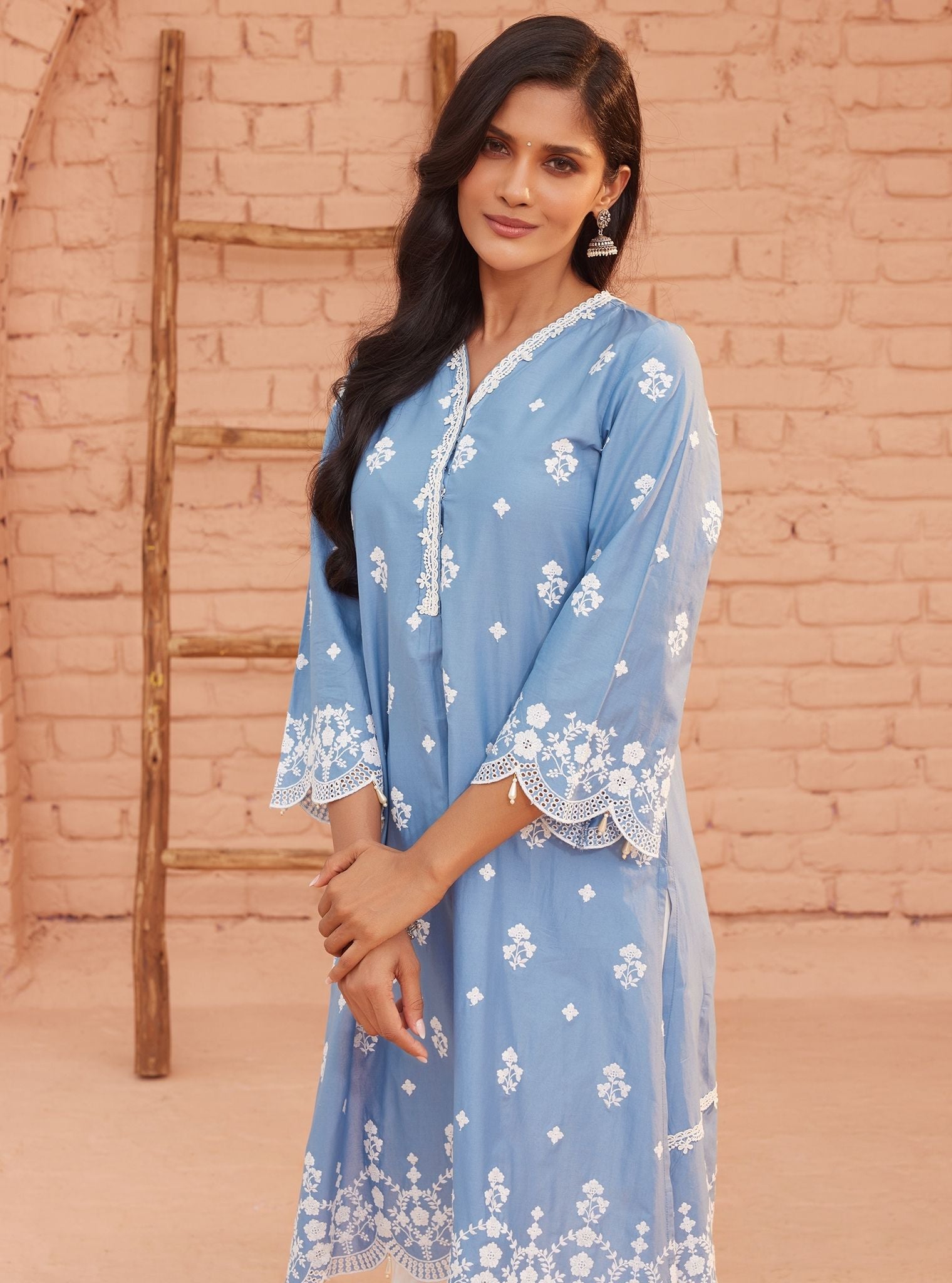 Ghita Cotton Denim Kurta with Dhoti Pant Set