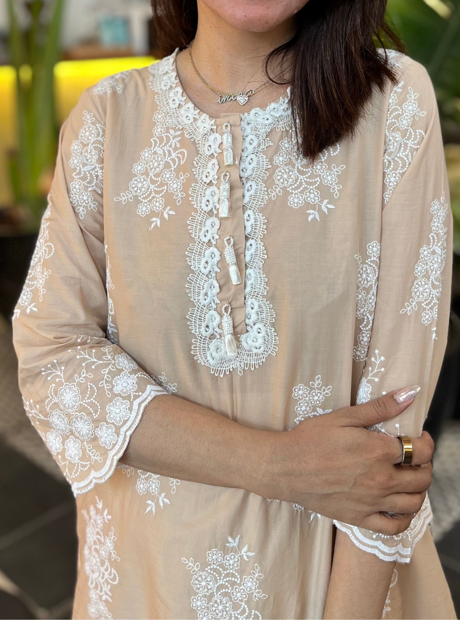 Perla Cotton Beige Kurta Set