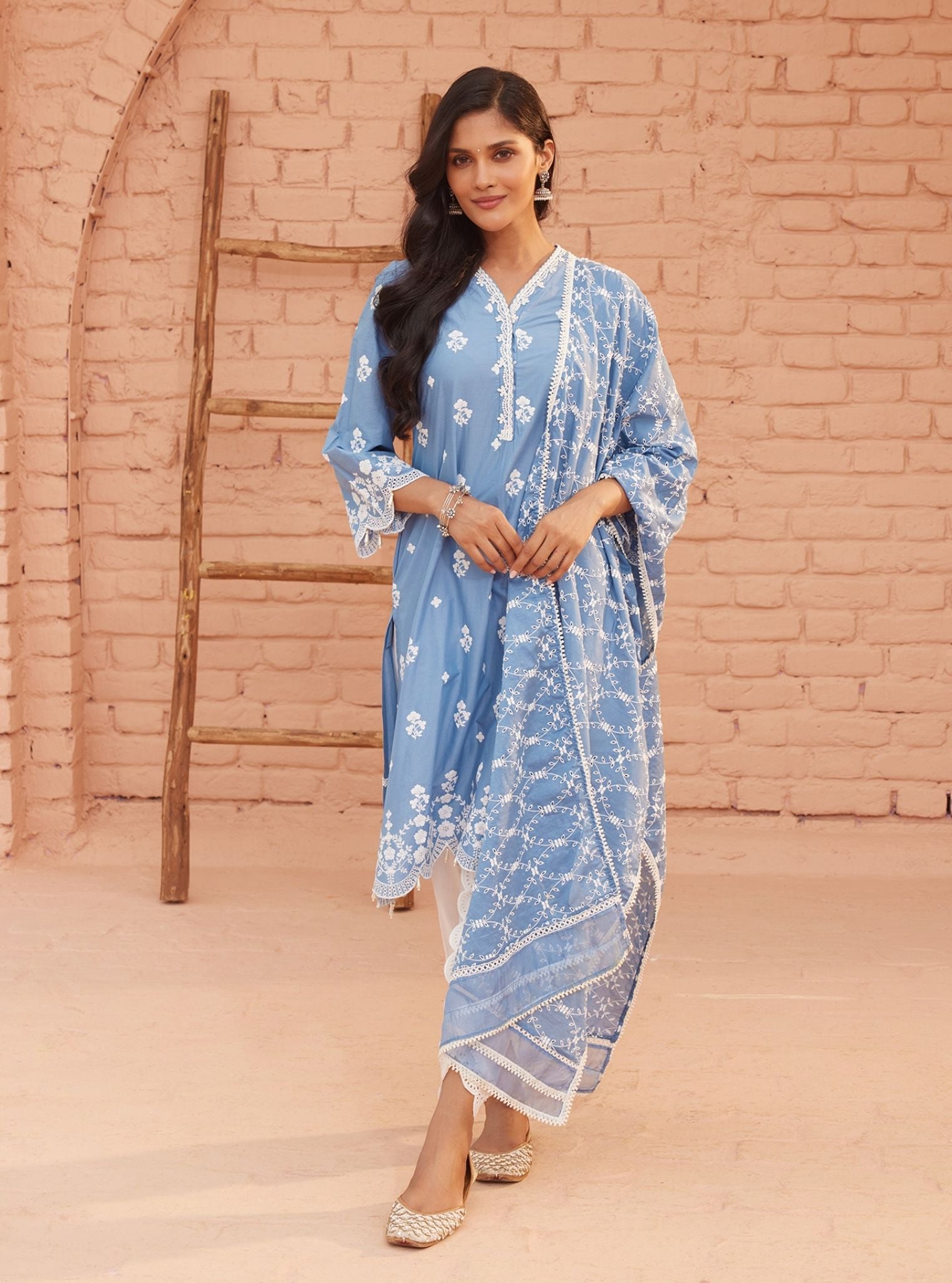 Ghita Cotton Denim Kurta with Dhoti Pant Set