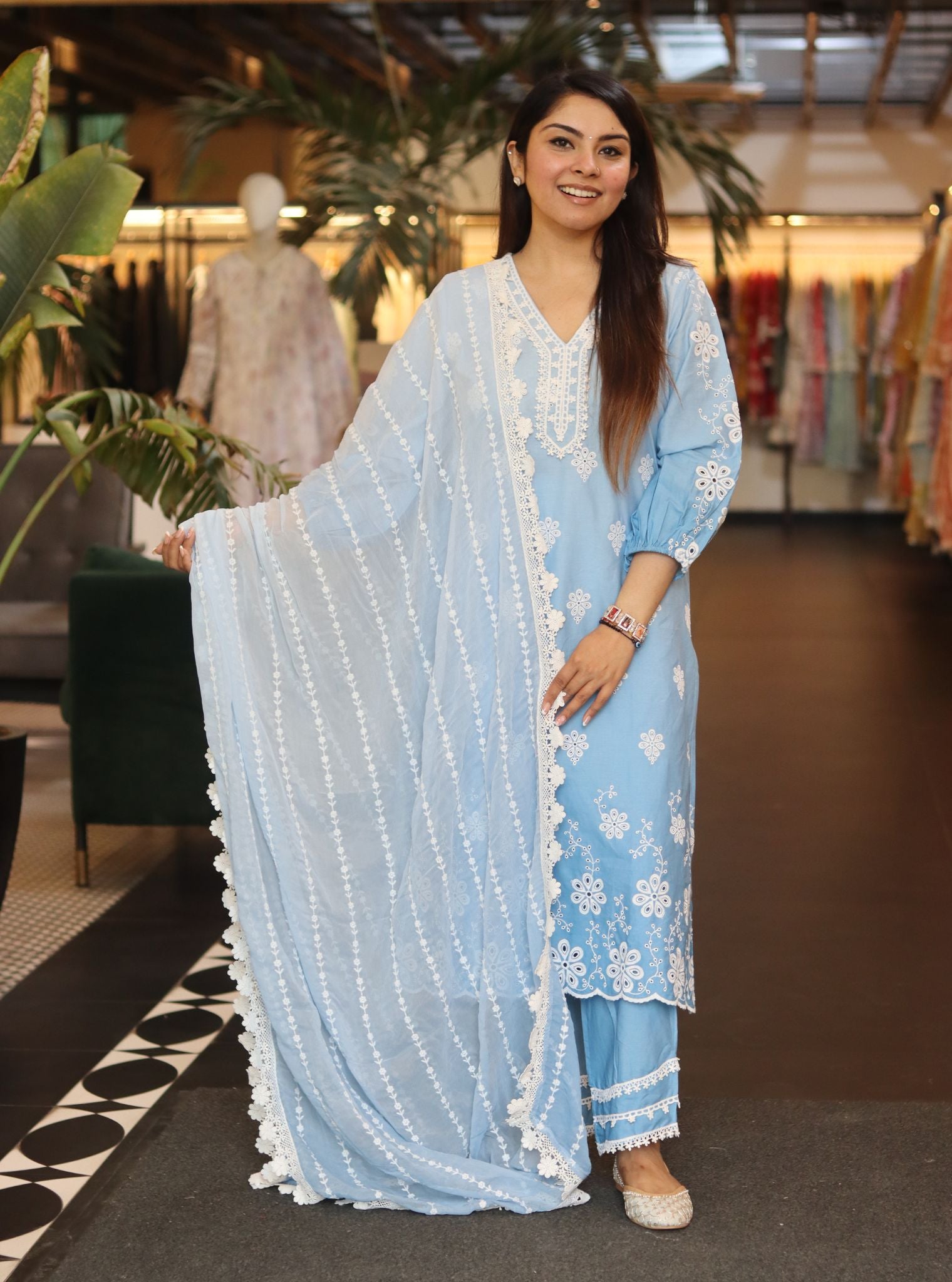 Malta Cotton Blue Kurta Set