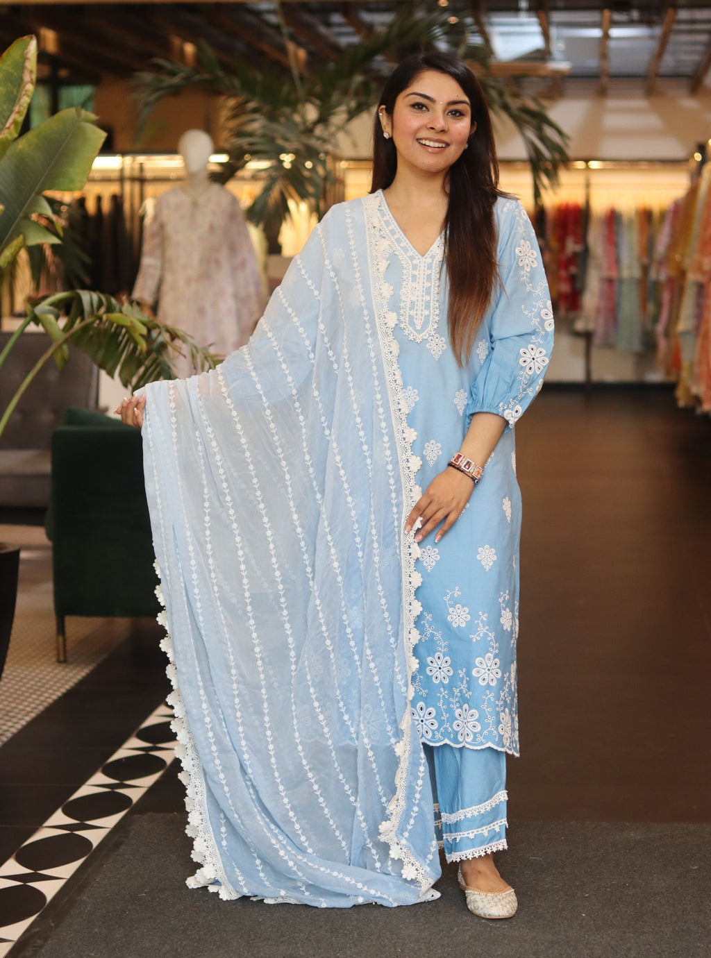 Mulmul Supima Cotton Arpora Blue kurta