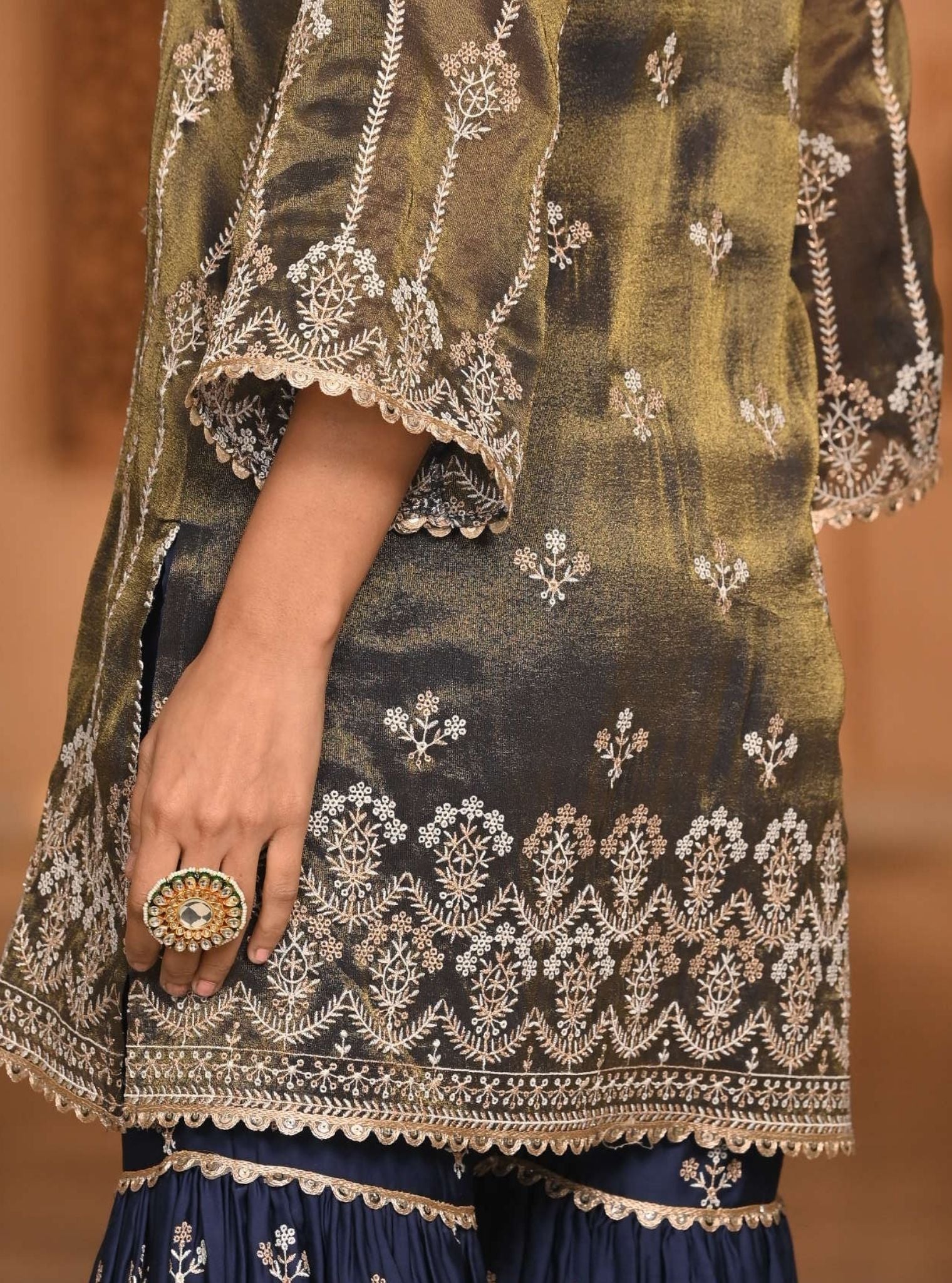 Heer Luxe Tissue Navy Kurta with Garara Set