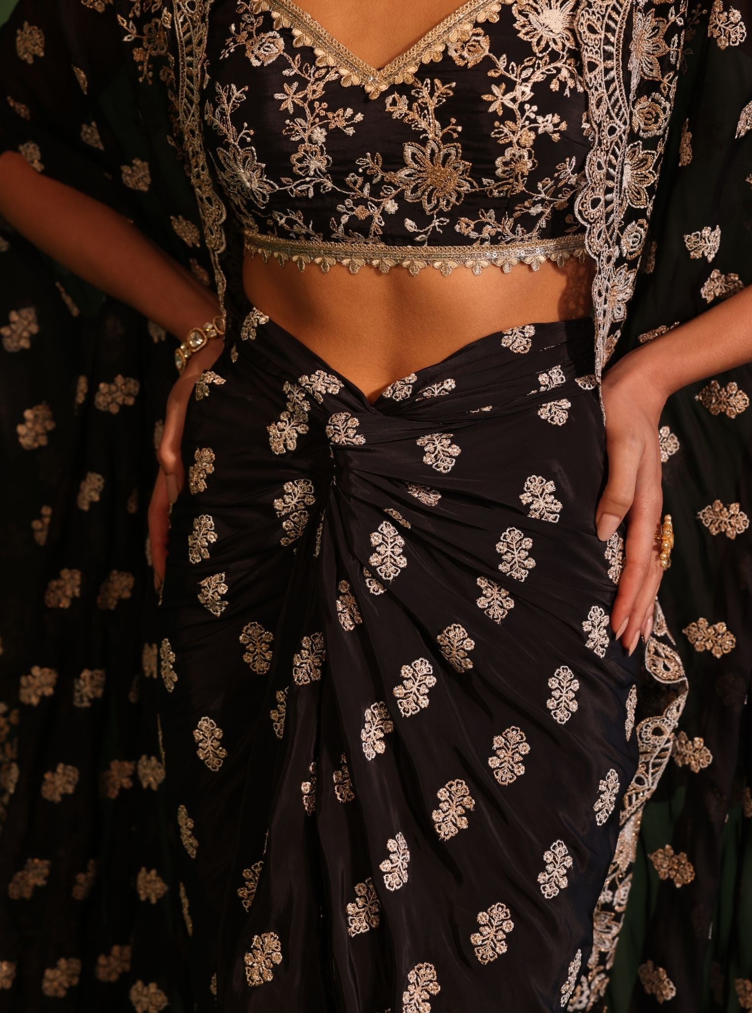 Maya Organza Black Cape Shrug With Skirt