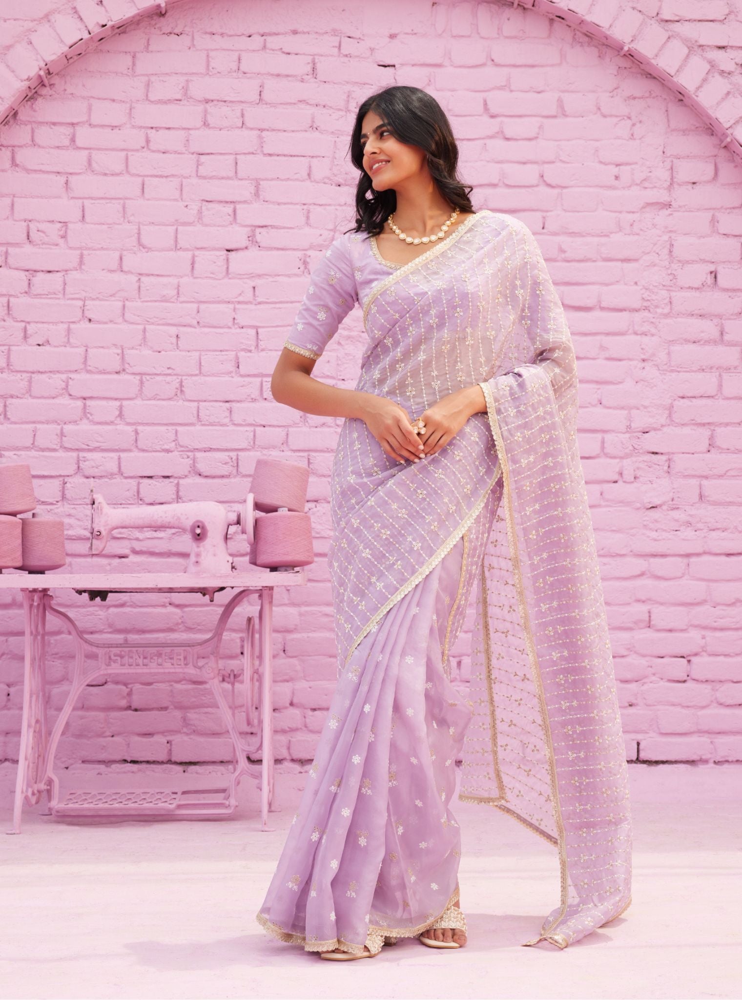 Rey Organza Lavender Saree