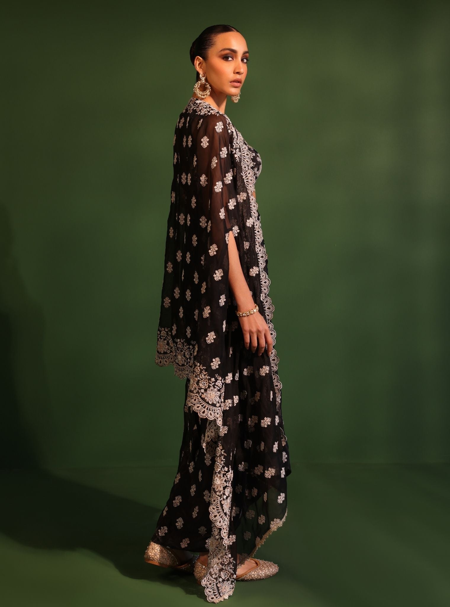 Maya Organza Black Cape Shrug With Skirt