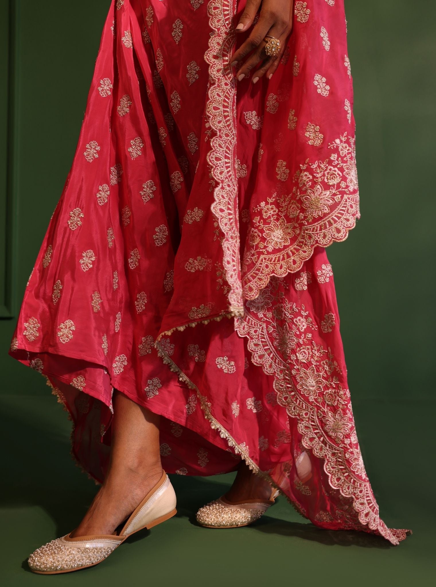 Maya Organza Fuschia Cape Shrug With Skirt