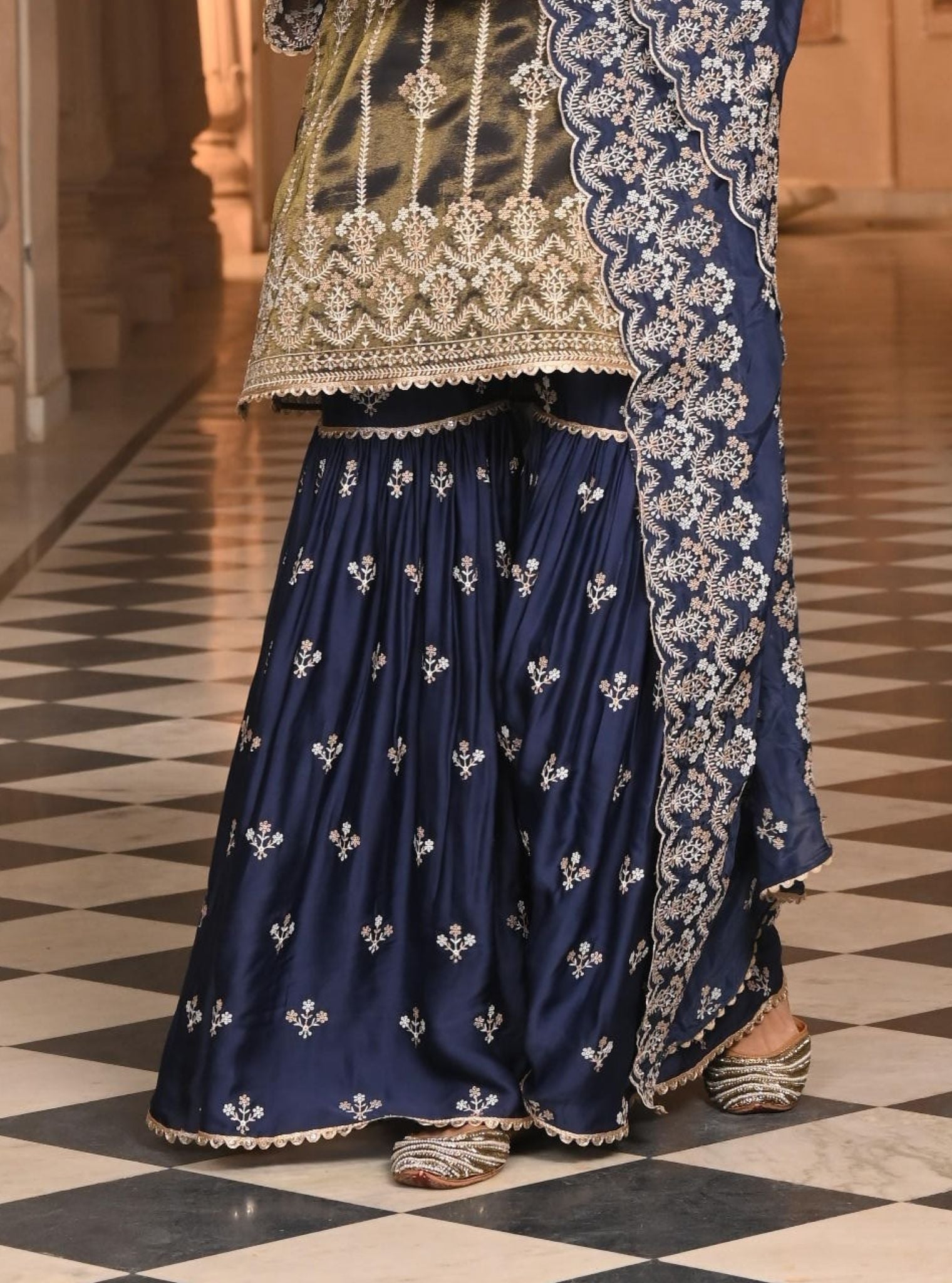 Heer Luxe Tissue Navy Kurta with Garara Set