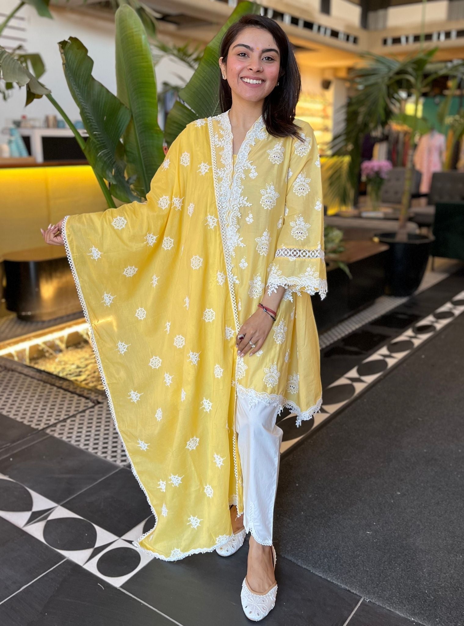 Esteve Cotton Yellow Kurta Set