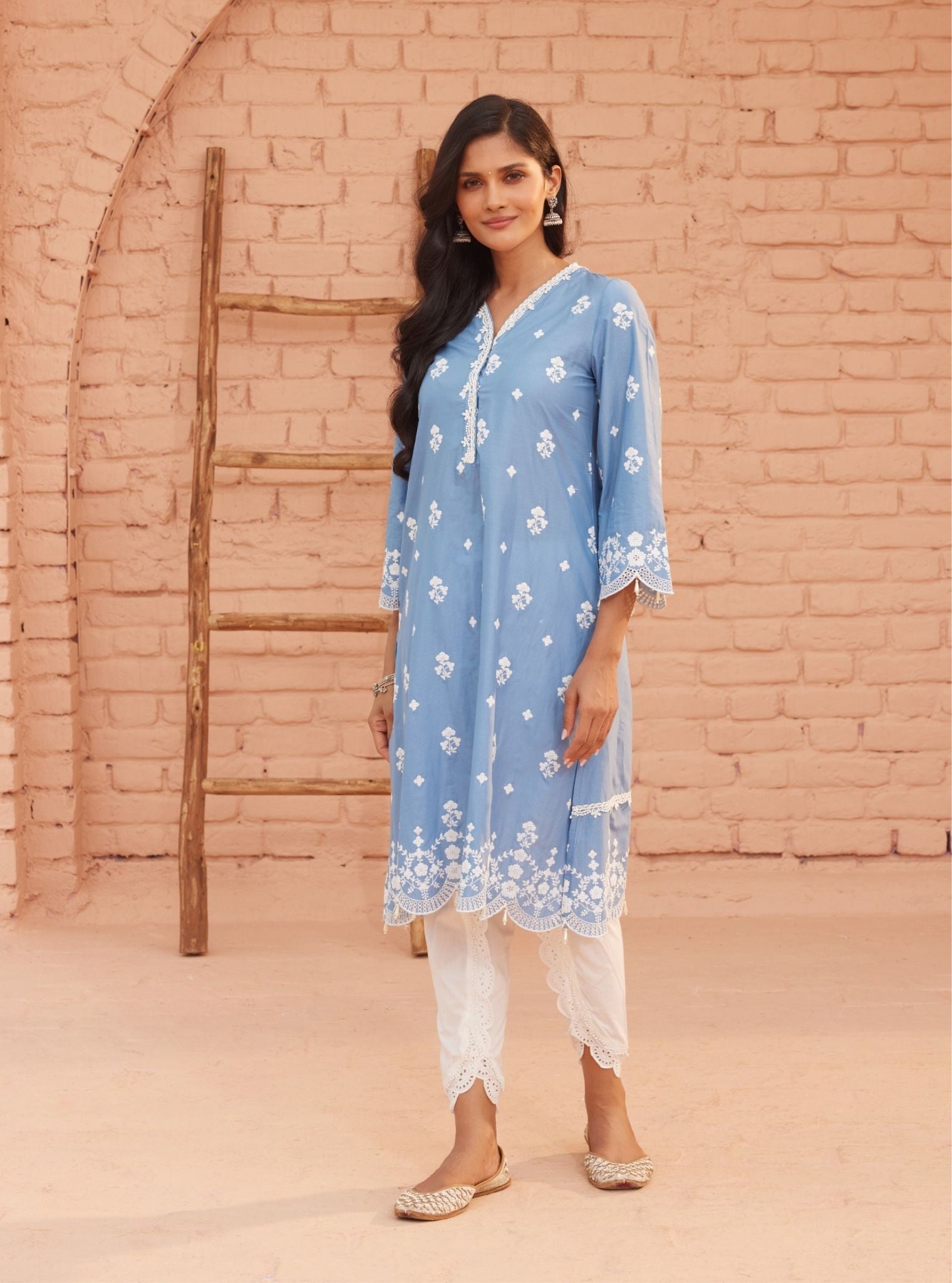 Ghita Cotton Denim Kurta with Dhoti Pant Set