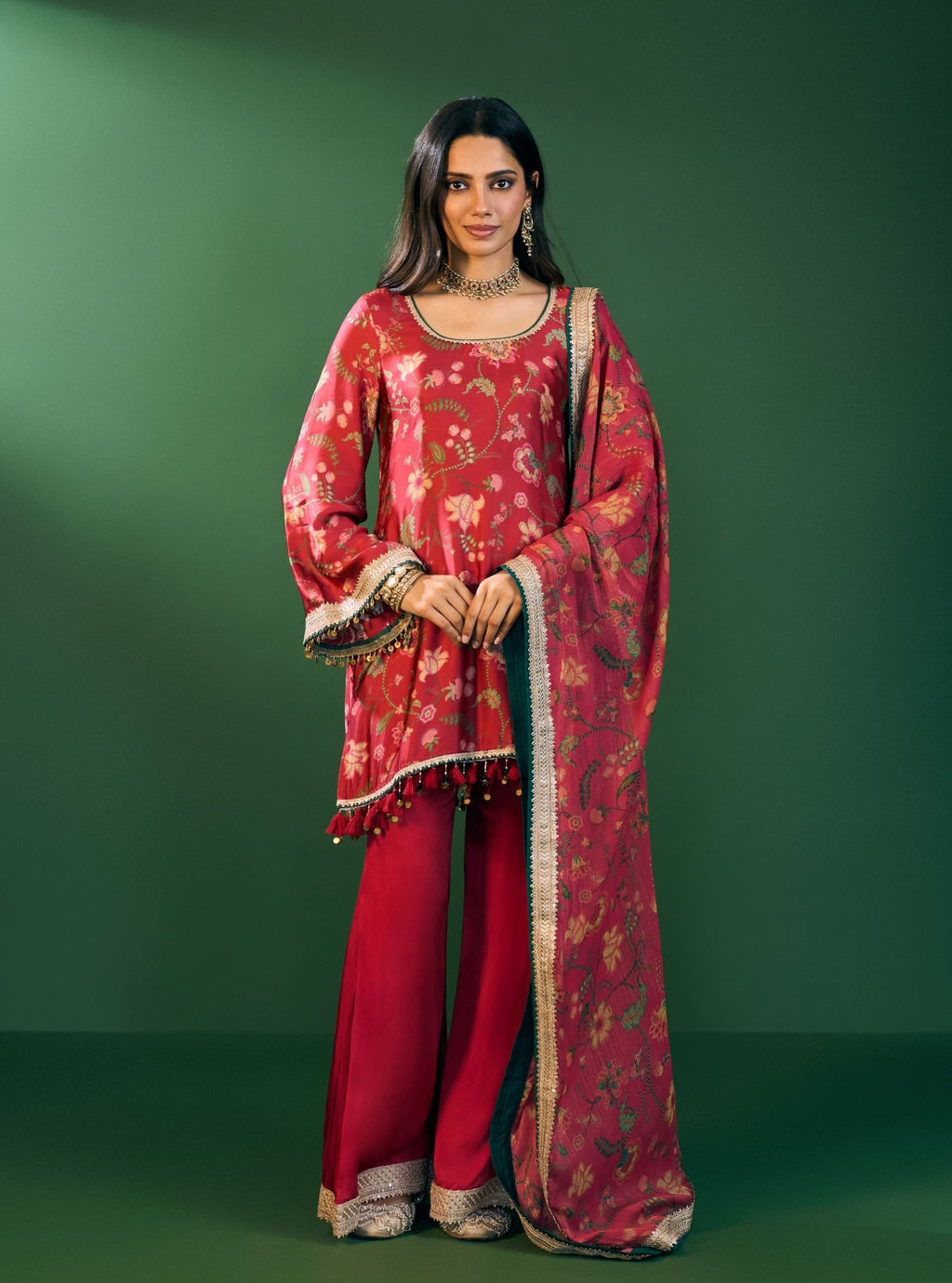 Callaia Cupro Satin Red Kurta Set