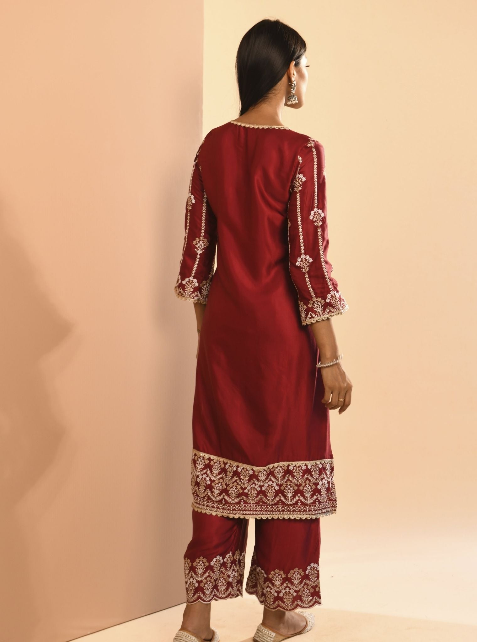 Zoya Cupro Wine Kurta Set
