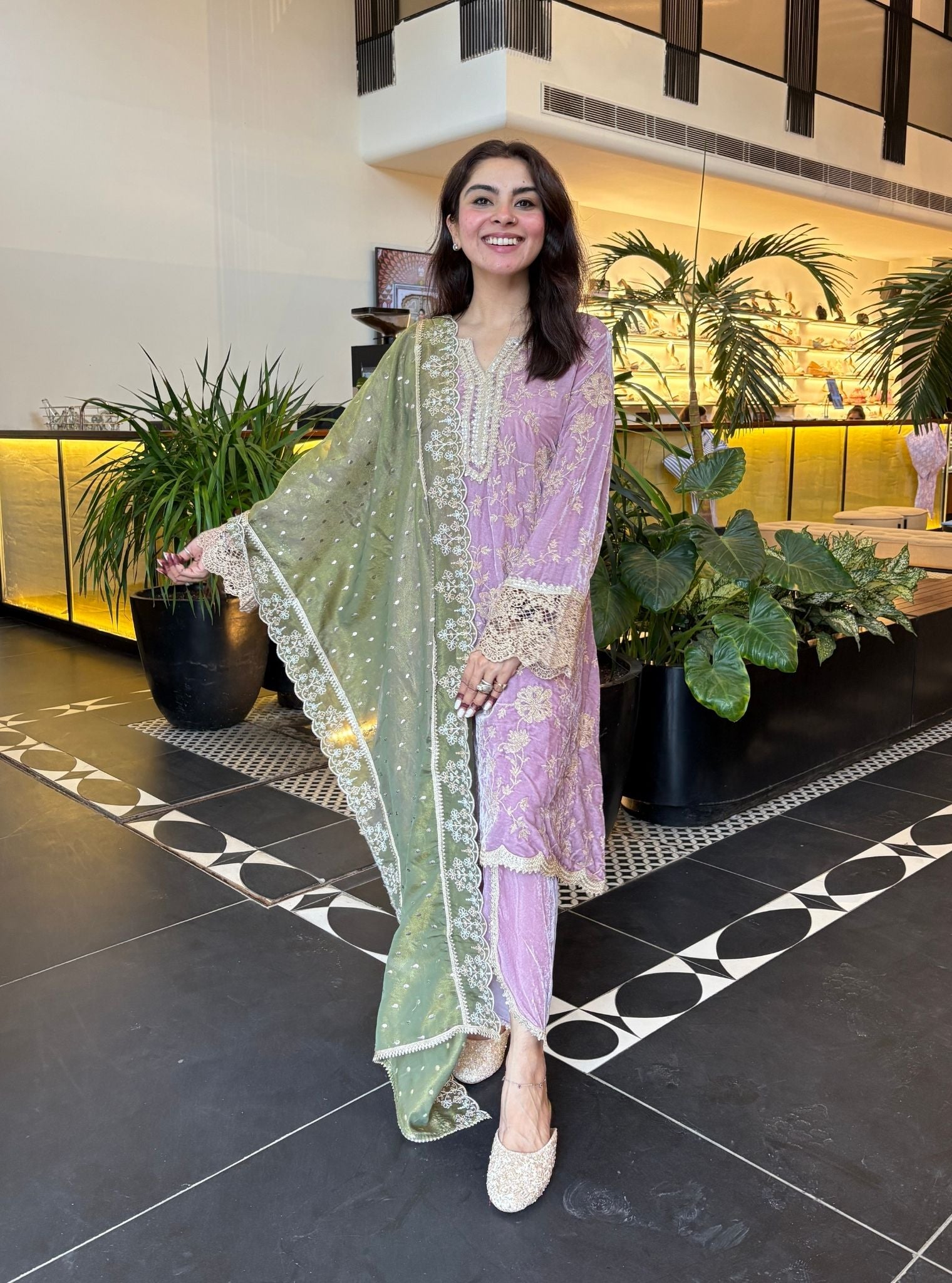 Imani Velvet Lilac Kurta Set