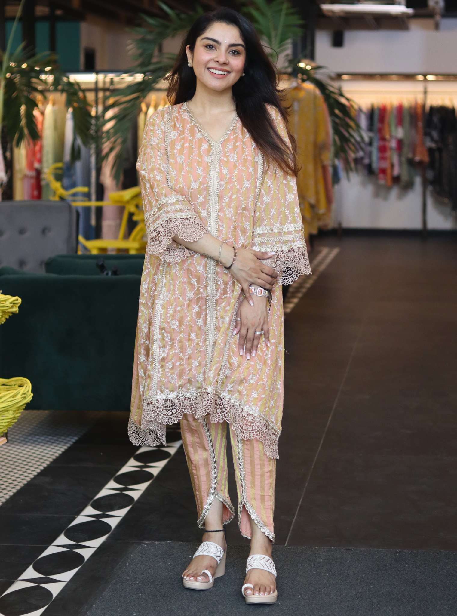 Caprina Banarsi Peach Kurta with Dhoti Pant Set