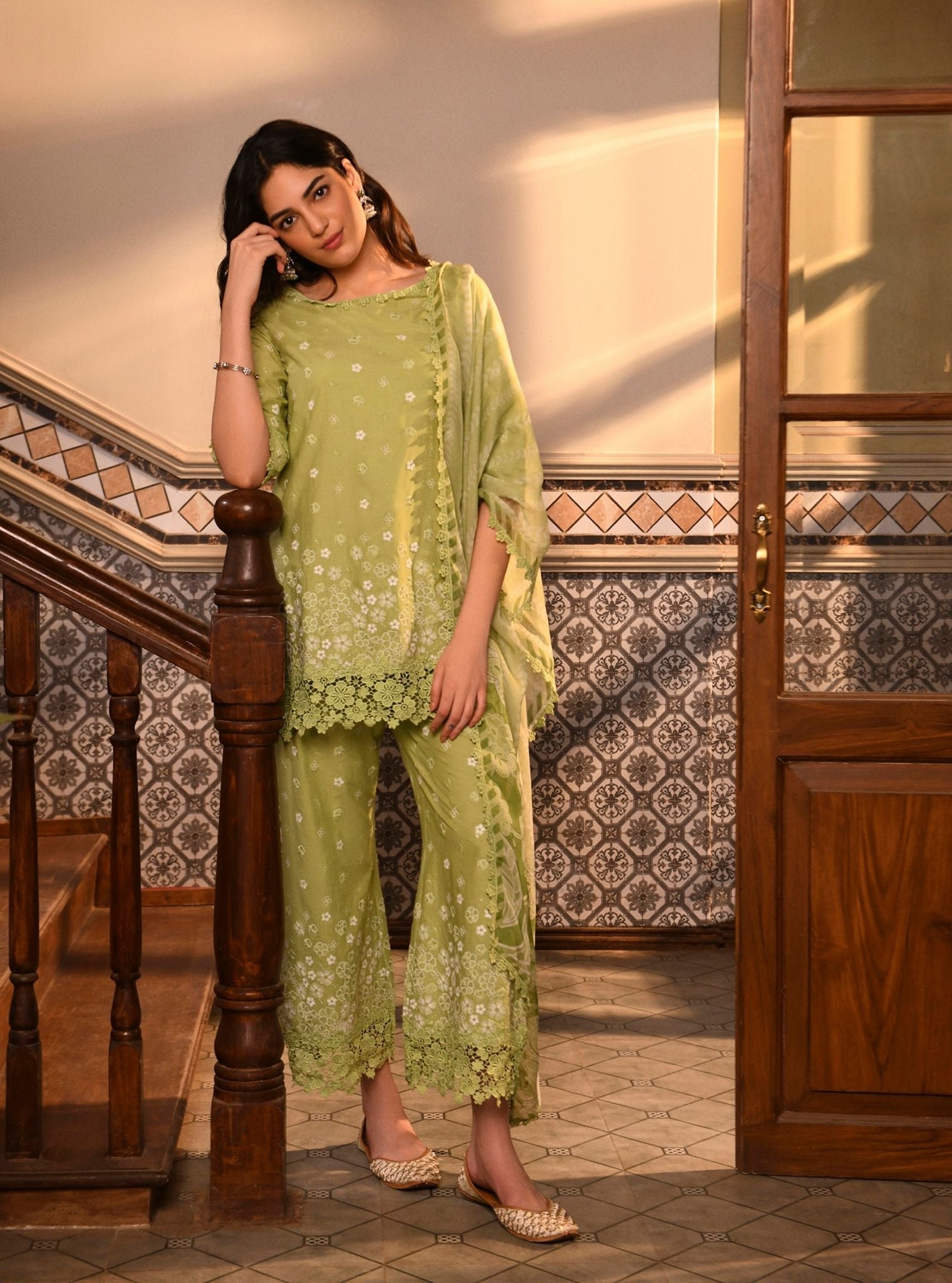 Amiya Cotton Light Green Kurta Set
