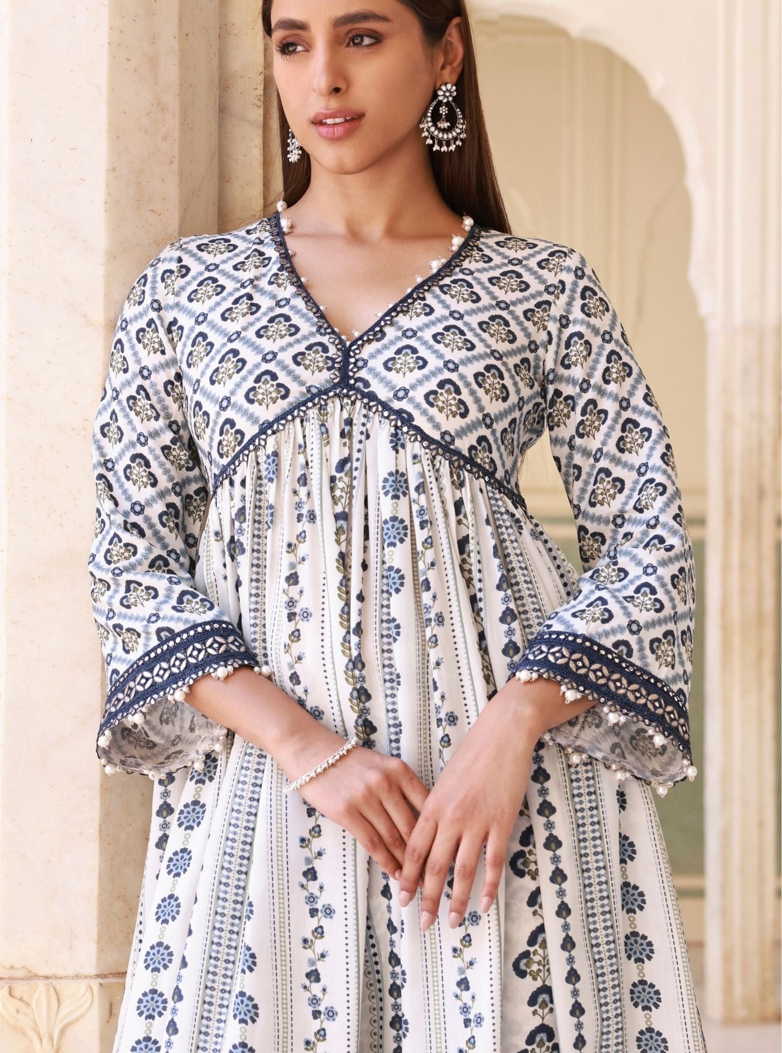 Uvrita Lawn Off White Anarkali Set