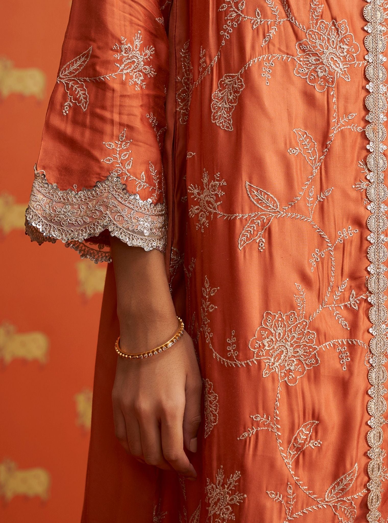 Yihwa Cupro Satin Burnt Orange Kurta Set