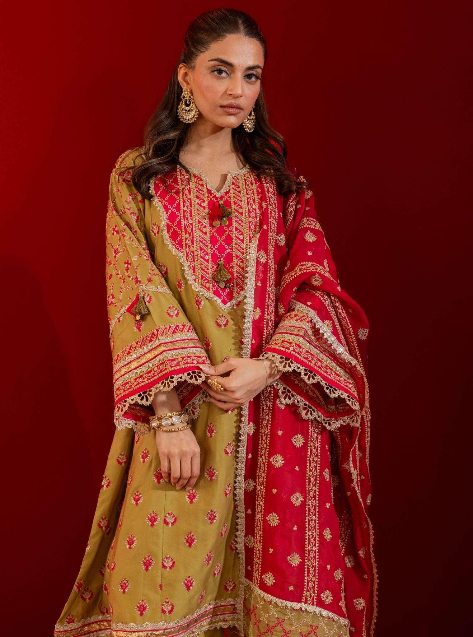 Bandhan Pima Satin Green Kurta Set