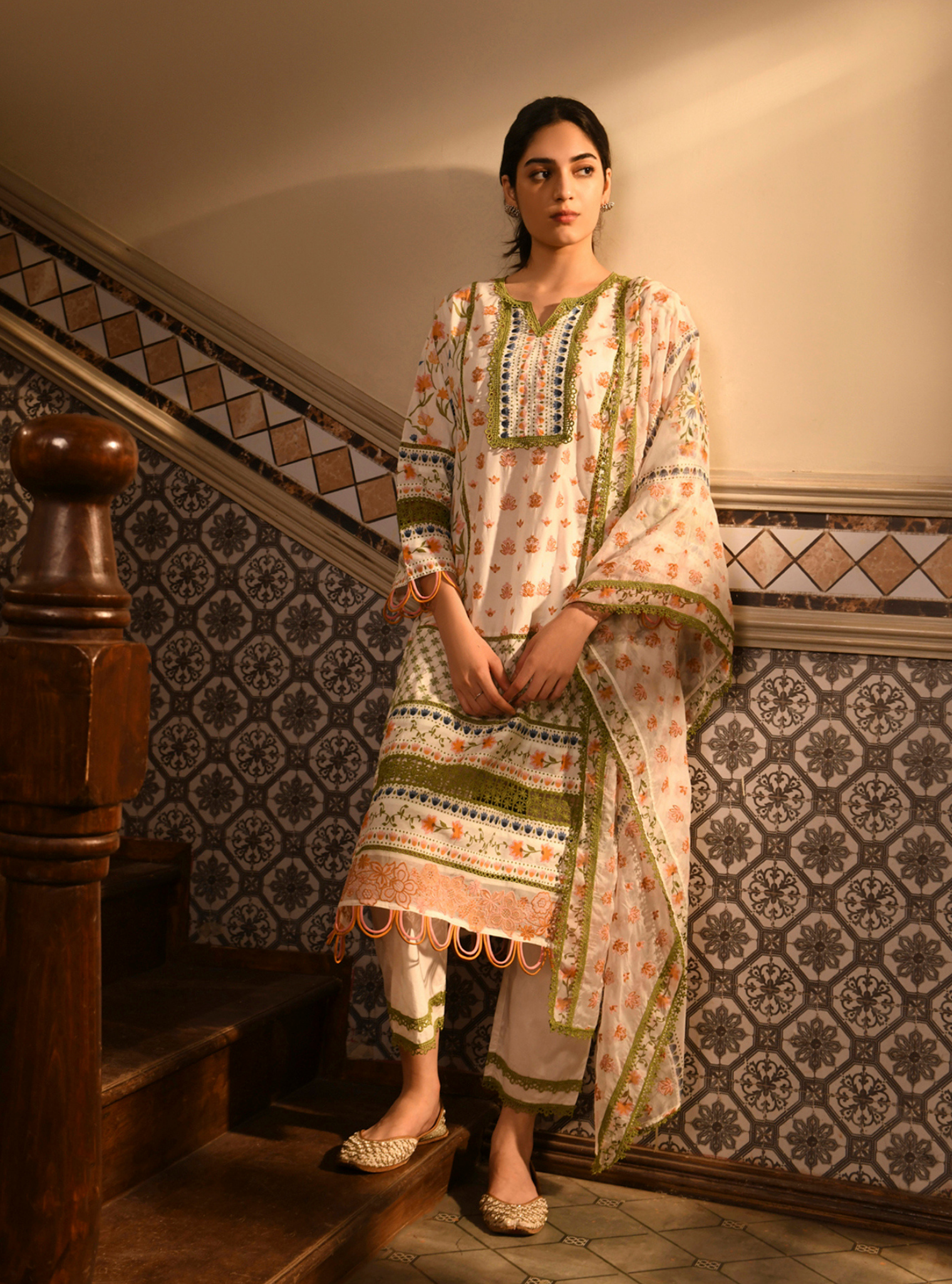 Sanny Cotton Printed White Kurta Set